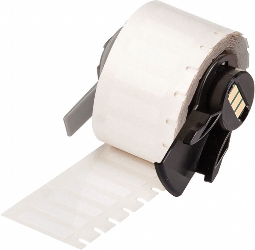 Pre-Cut Label Stock Roll: 13/64 in x 21/32 in, Acrylic, Aggressive Adhesive/Permanent Adhesive