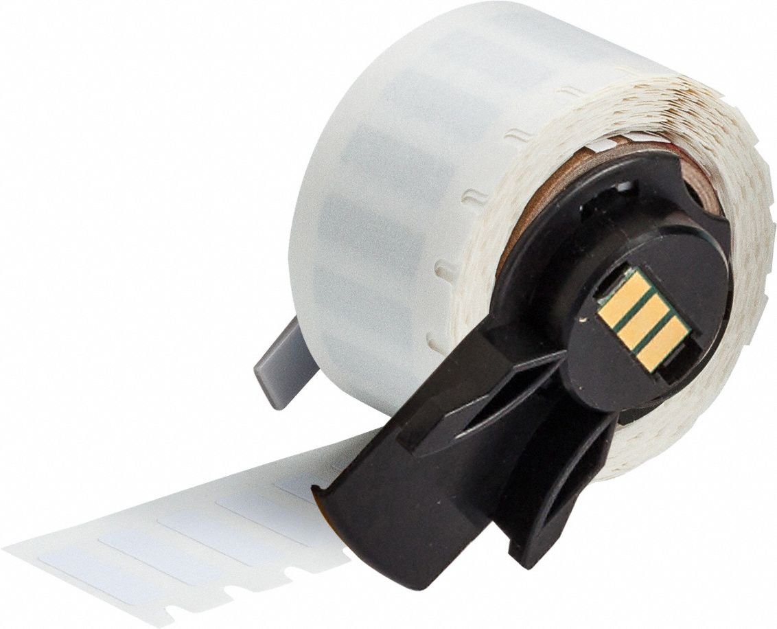 Pre-Cut Label Stock Roll: 13/64 in x 21/32 in, 21/32 in x 13/64 in, Polyester, White (Gloss)