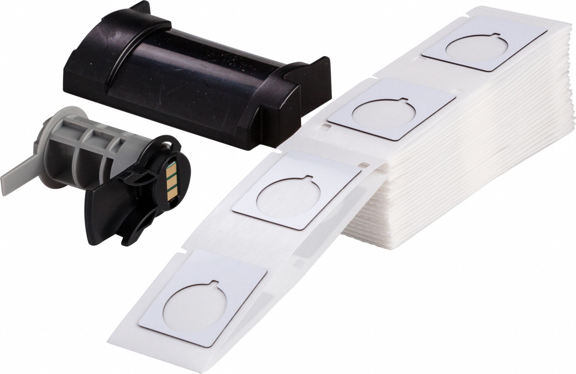 Pre-Cut Label Stock Roll: 1 1/2 in x 1 13/64 in, Polyester, White (Gloss), 100 Labels per Roll