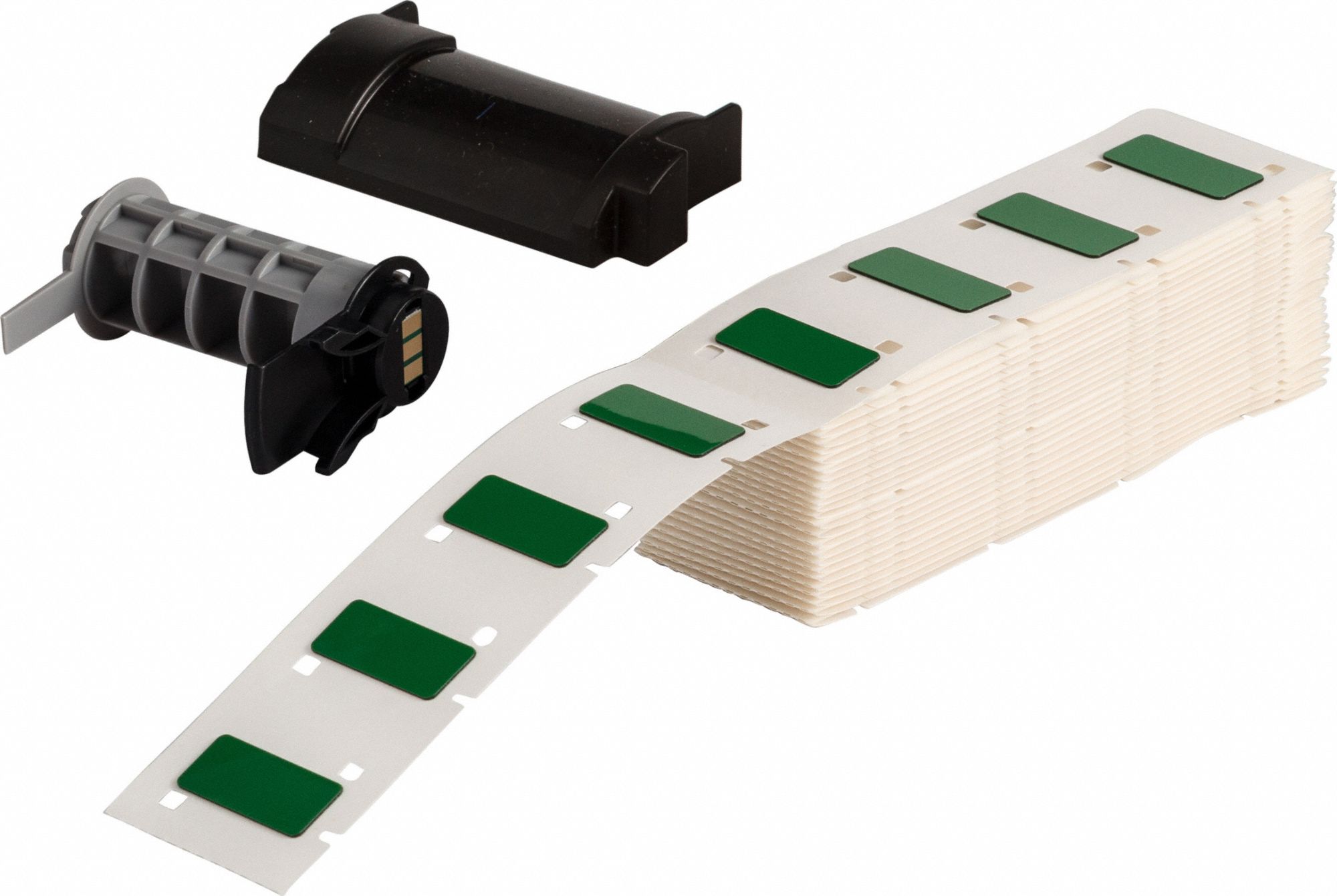 Pre-Cut Label Stock Roll: 1/2 in x 1 1/16 in, Polyester, Green (Gloss), 200 Labels per Roll