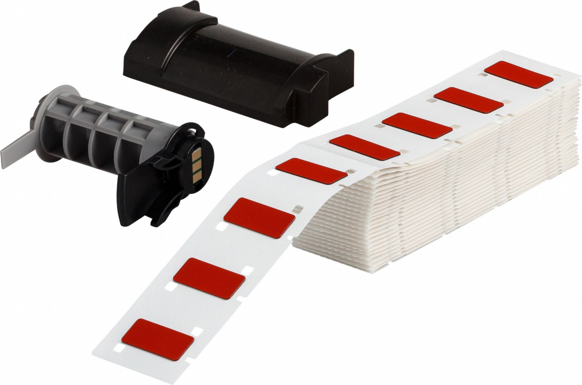 Pre-Cut Label Stock Roll: 1/2 in x 1 1/16 in, Polyester, Red (Gloss), 200 Labels per Roll
