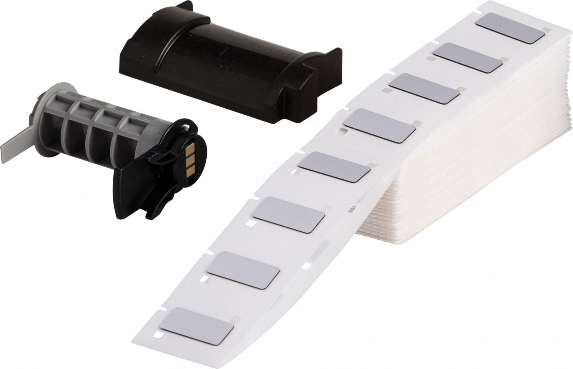 Pre-Cut Label Stock Roll: 1/2 in x 1 1/16 in, Polyester, Silver (Gloss), 200 Labels per Roll