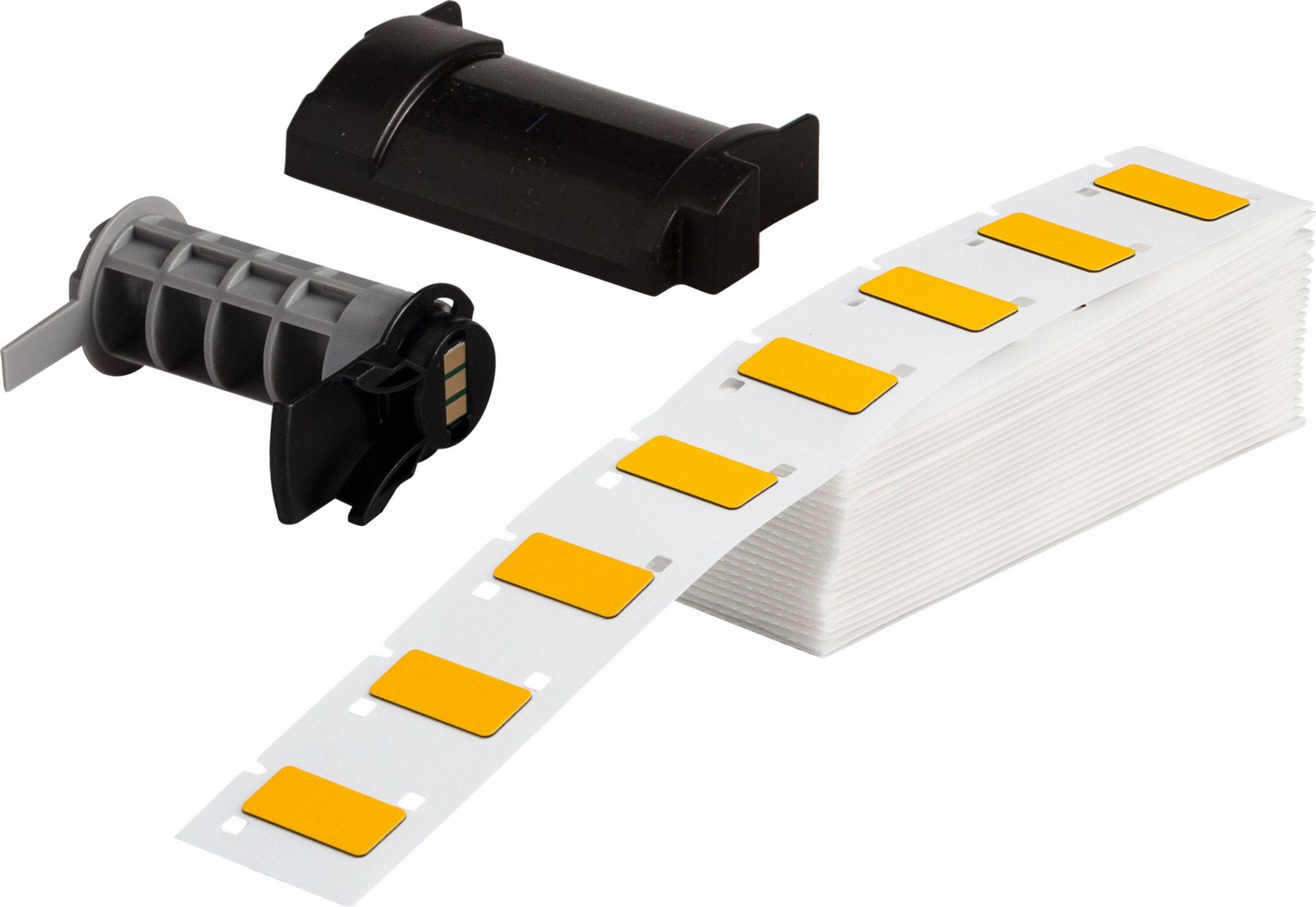 Pre-Cut Label Stock Roll: 1/2 in x 1 1/16 in, Polyester, Yellow (Gloss), 200 Labels per Roll
