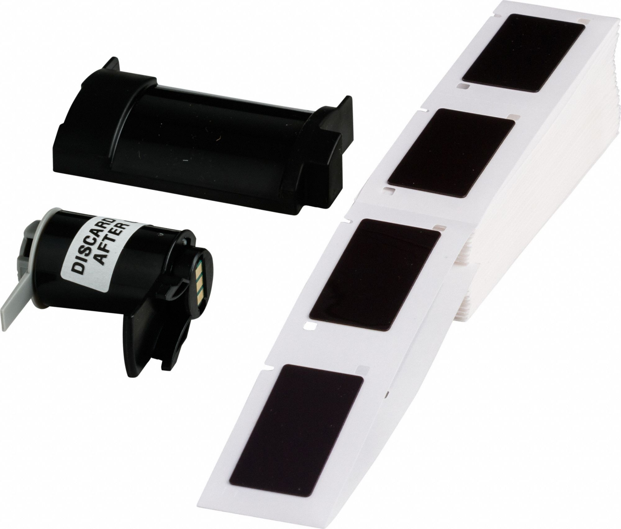 Pre-Cut Label Stock Roll: 2 in x 1 in, Polyester, Black (Gloss), 100 Labels per Roll