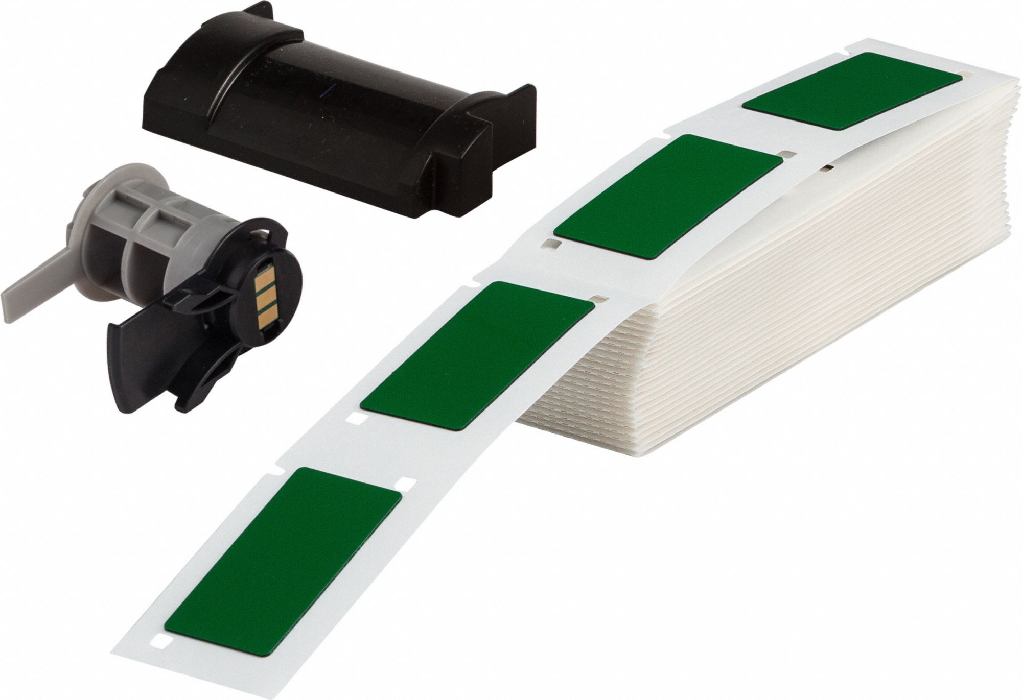 Pre-Cut Label Stock Roll: 2 in x 1 in, Polyester, Green (Gloss), 100 Labels per Roll
