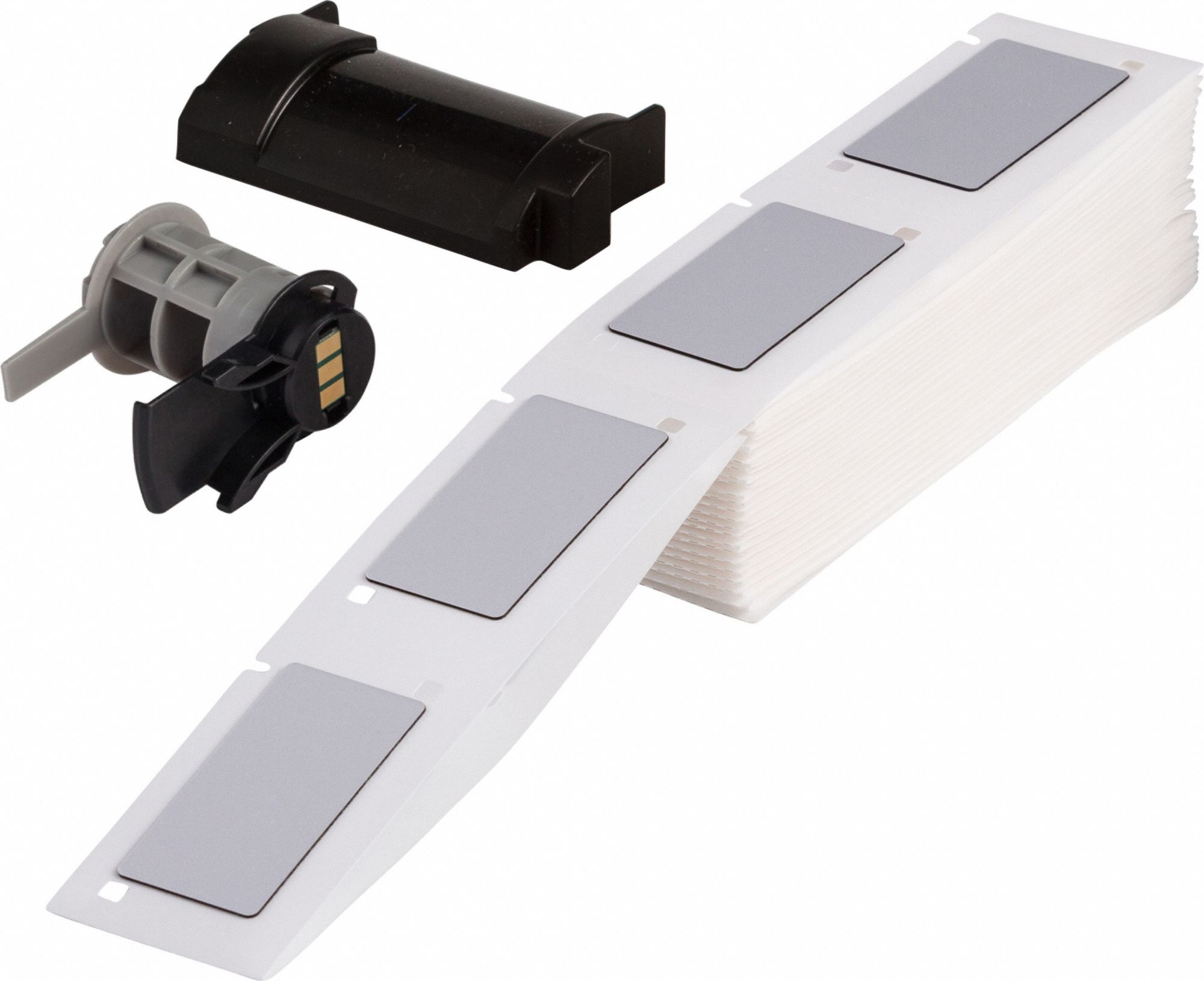 Pre-Cut Label Stock Roll: 2 in x 1 in, Polyester, Silver (Gloss), 100 Labels per Roll