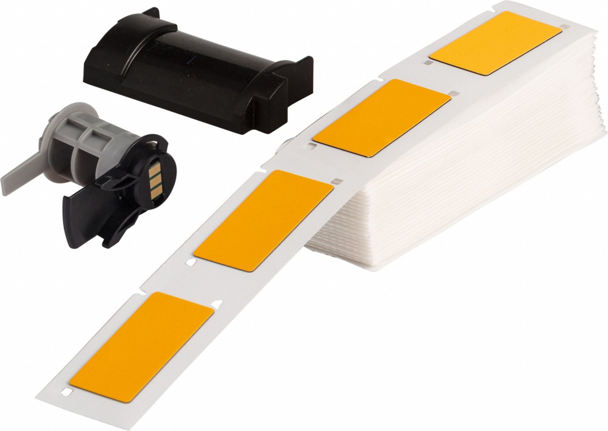 Pre-Cut Label Stock Roll: 2 in x 1 in, Polyester, Yellow (Gloss), 100 Labels per Roll