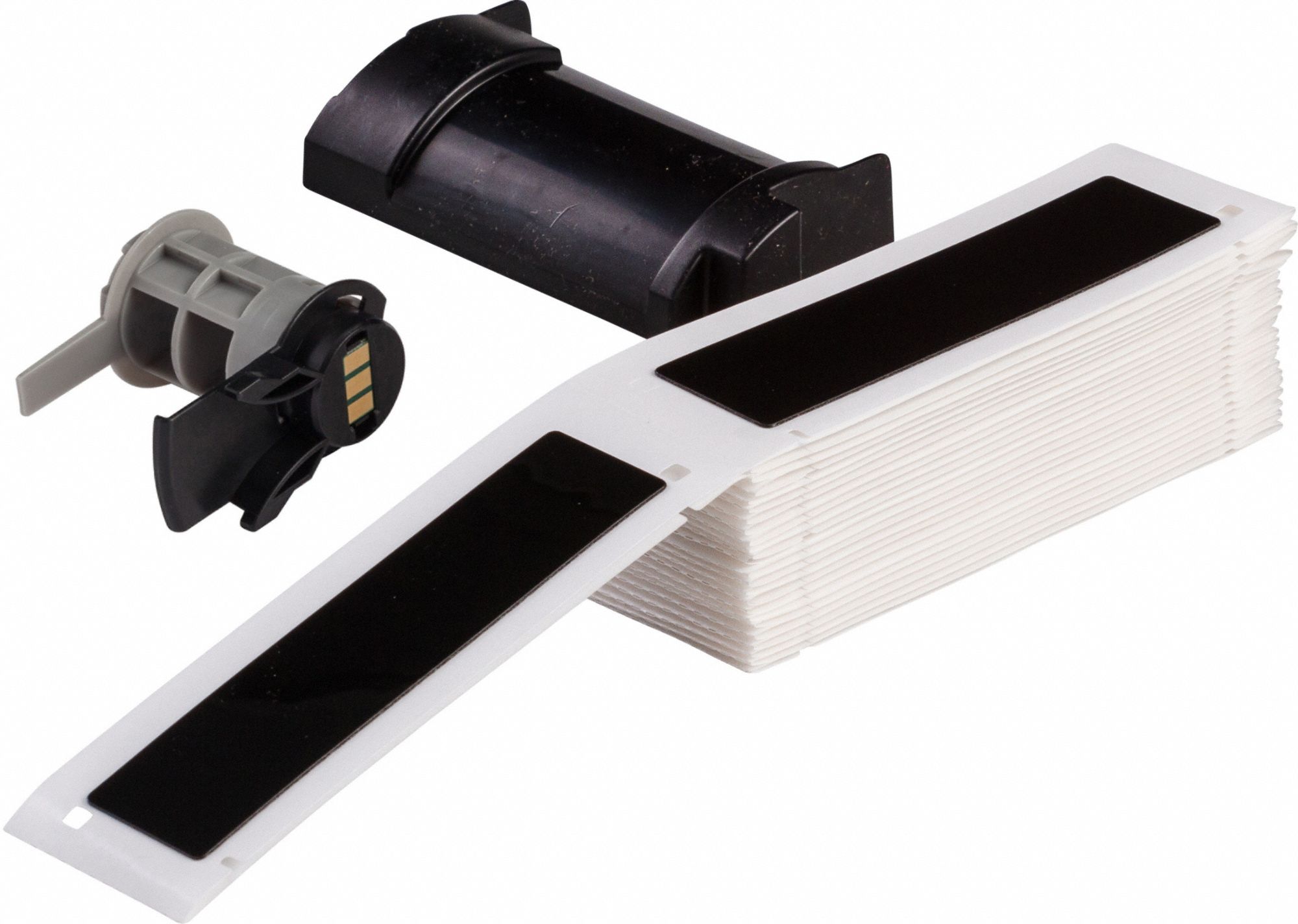 Pre-Cut Label Stock Roll: 4 in x 1 in, Polyester, Black (Gloss), 50 Labels per Roll