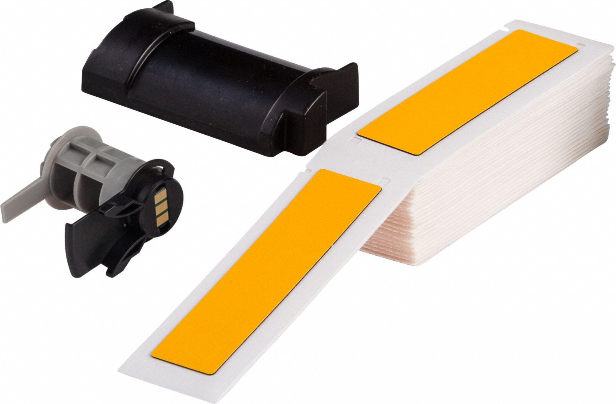 Pre-Cut Label Stock Roll: 4 in x 1 in, Polyester, Yellow (Gloss), 50 Labels per Roll