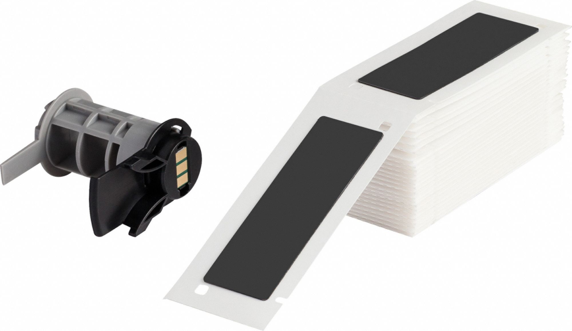 Pre-Cut Label Stock Roll: 3 in x 1 in, Polyester, Black (Gloss), 50 Labels per Roll