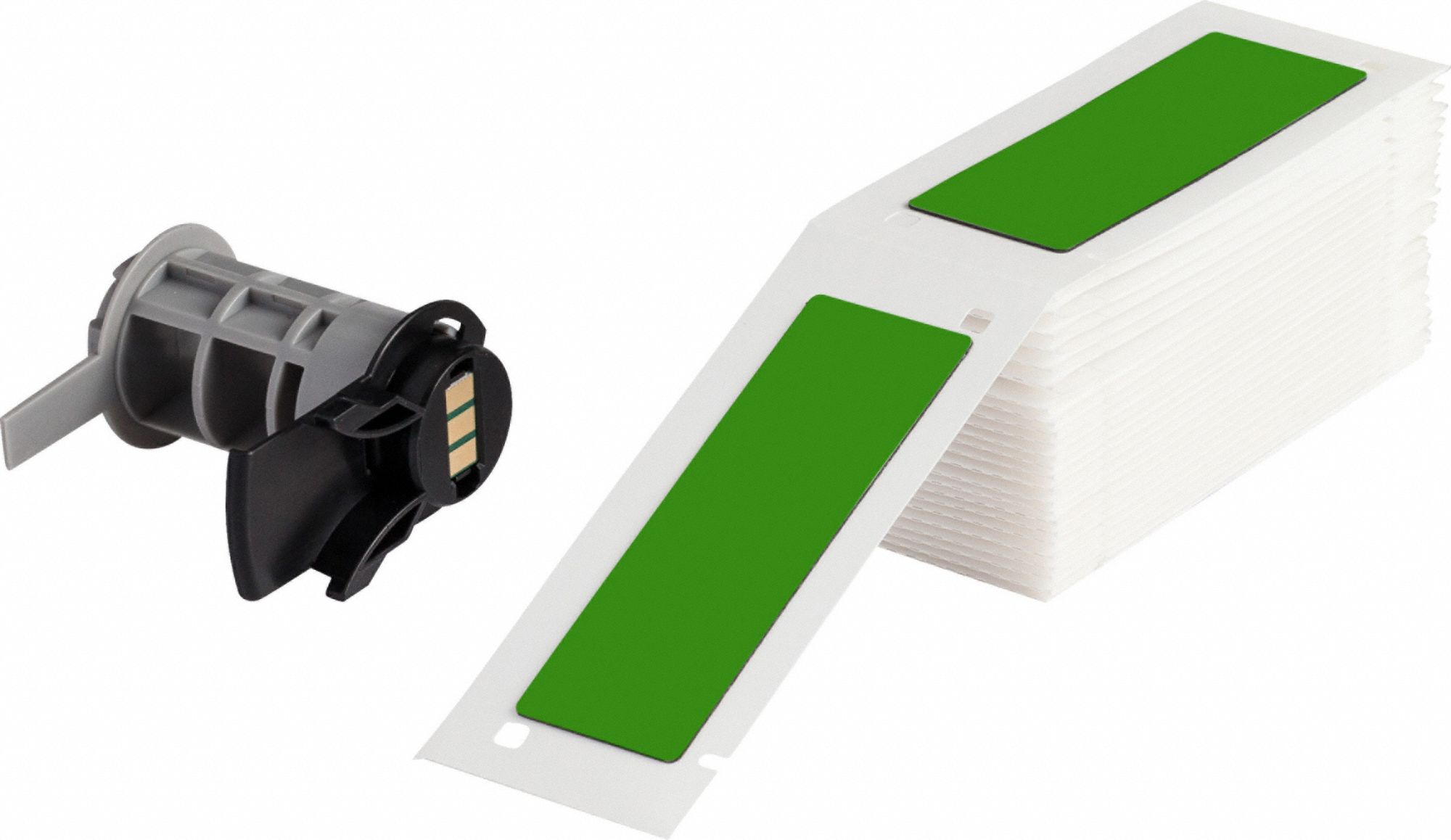 Pre-Cut Label Stock Roll: 3 in x 1 in, Polyester, Green (Gloss), 50 Labels per Roll
