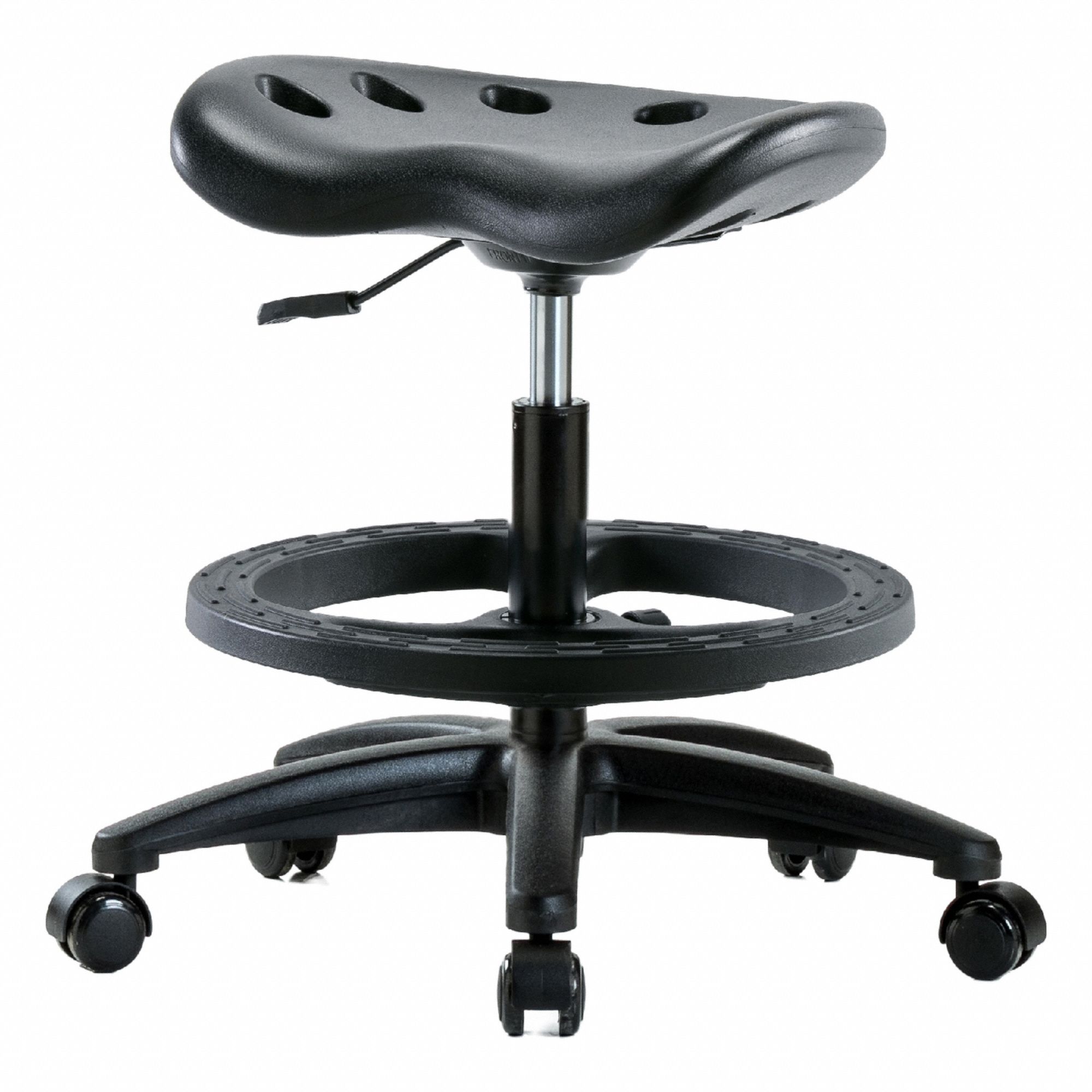 Stool: Polyurethane, Ht Range 19 in to 26 1/2 in, 17 in Seat Wd, 14 in Seat Dp, 0 Glides, 5 Casters