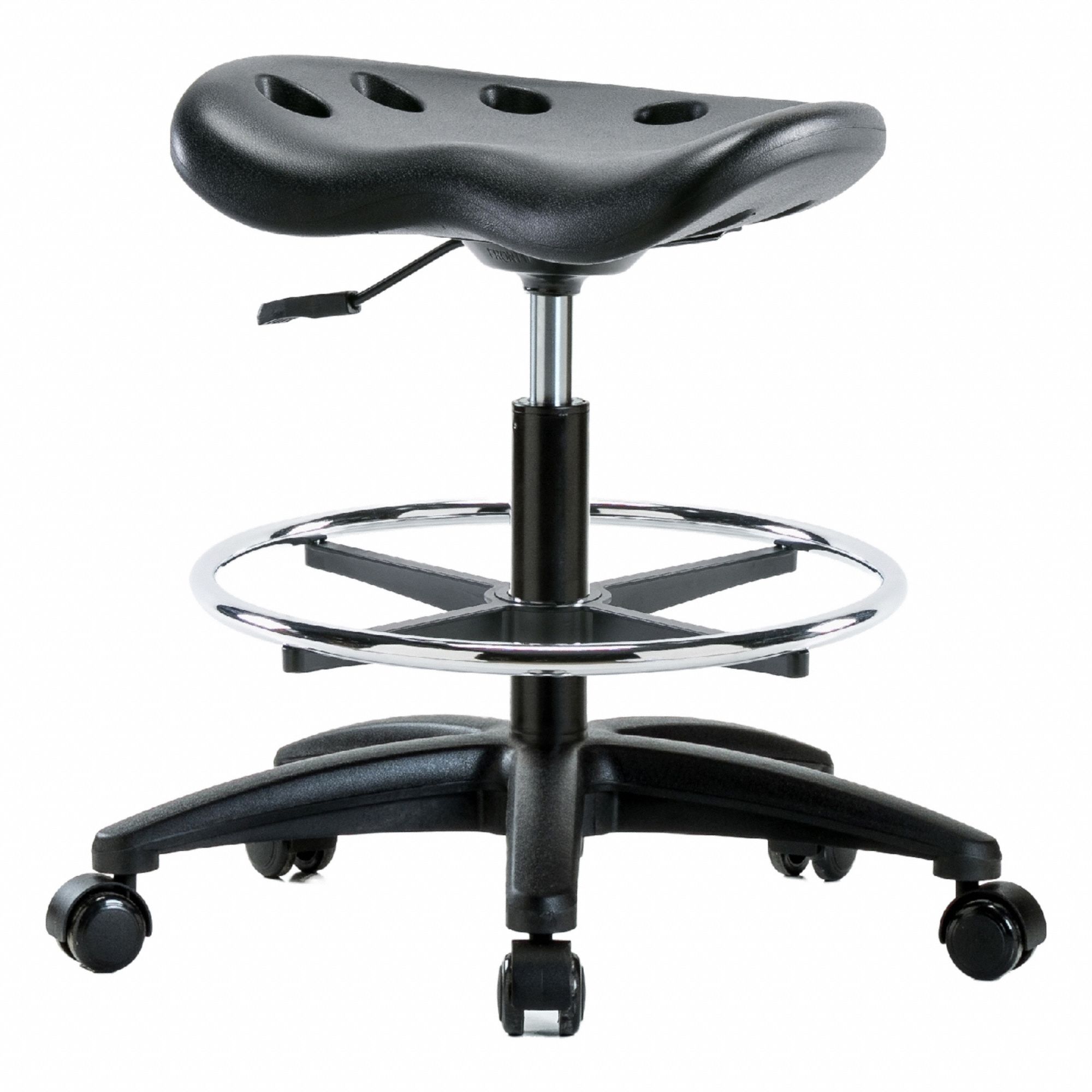 Stool: Polyurethane, Ht Range 19 in to 26 1/2 in, 17 in Seat Wd, 14 in Seat Dp, 0 Glides, 5 Casters