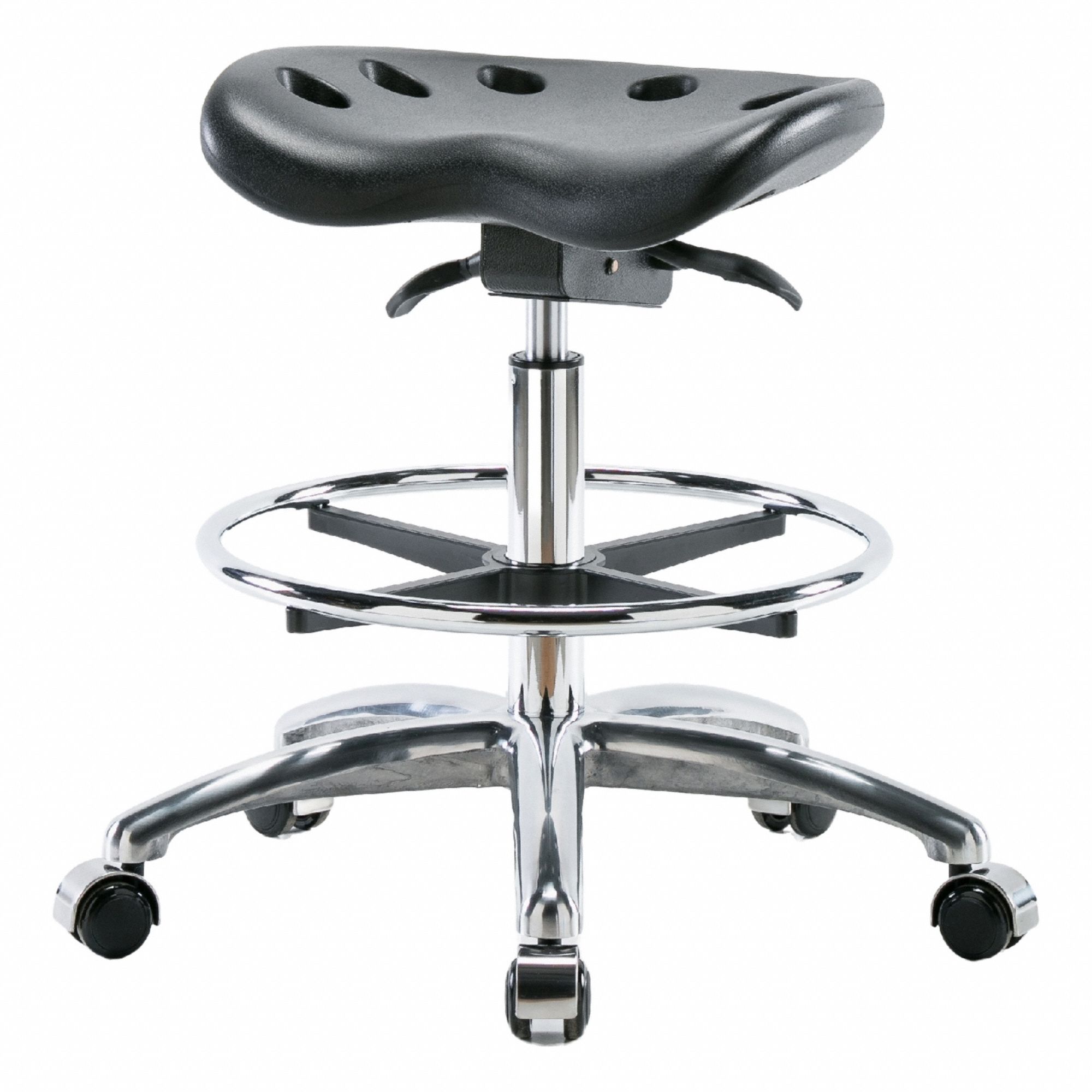 Tractor Stool: Polyurethane, Ht Range 20 in to 28 in, 17 in Seat Wd, 14 in Seat Dp, 0 Glides, Black