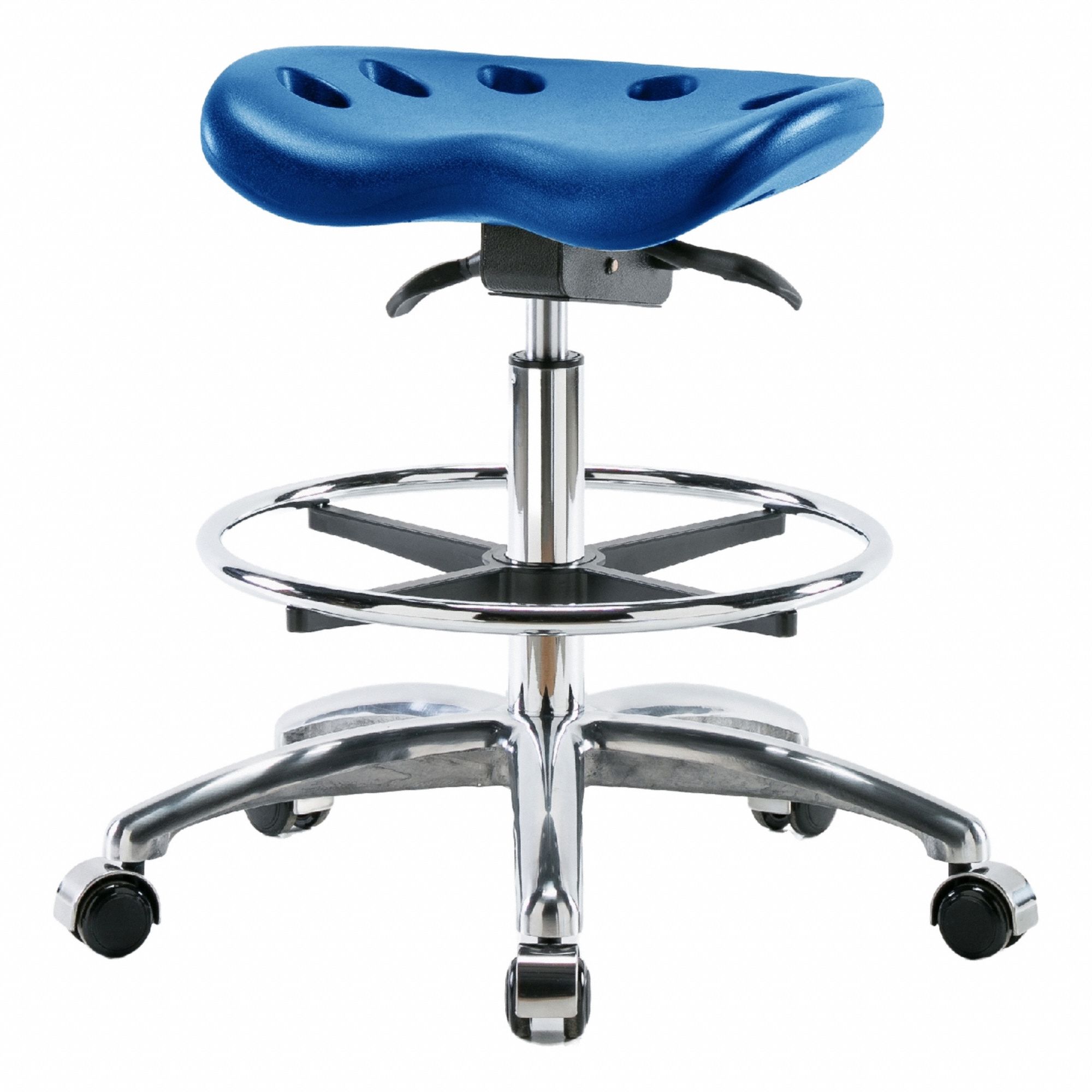 Tractor Stool: Polyurethane, Ht Range 20 in to 28 in, 17 in Seat Wd, 14 in Seat Dp, 0 Glides, Blue