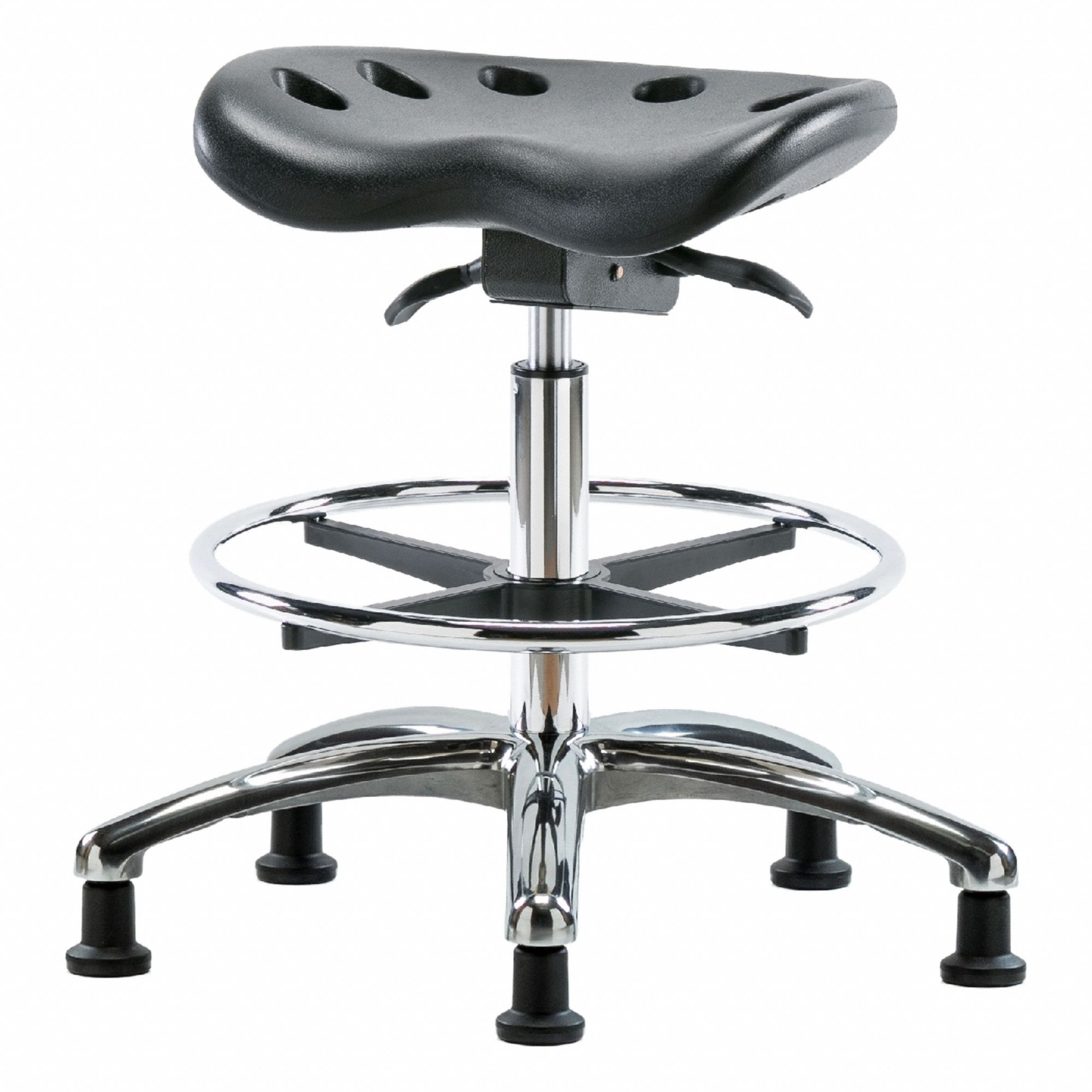 Tractor Stool: Polyurethane, Ht Range 20 in to 28 in, 17 in Seat Wd, 14 in Seat Dp, 5 Glides, Black