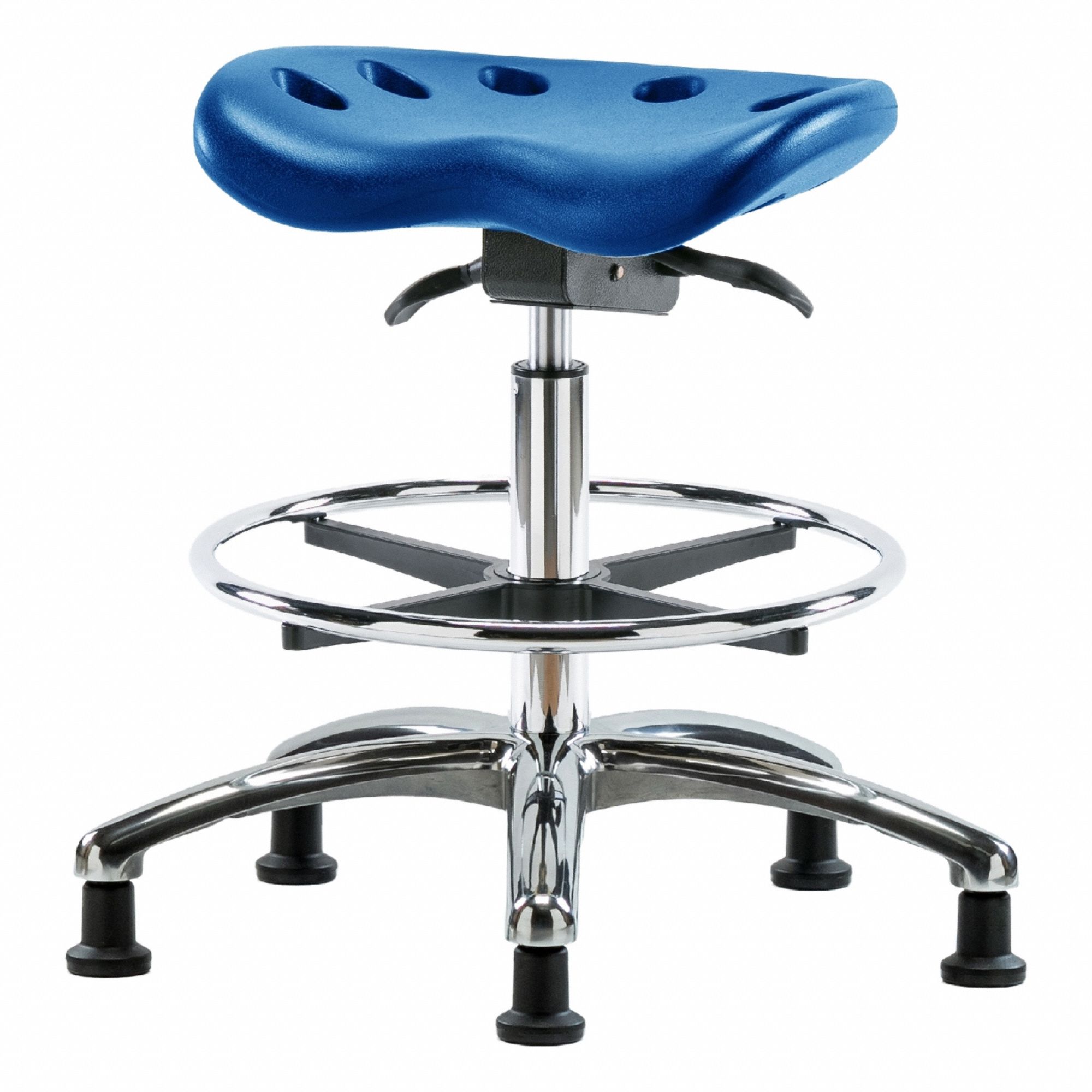 Tractor Stool: Polyurethane, Ht Range 20 in to 28 in, 17 in Seat Wd, 14 in Seat Dp, 5 Glides, Blue