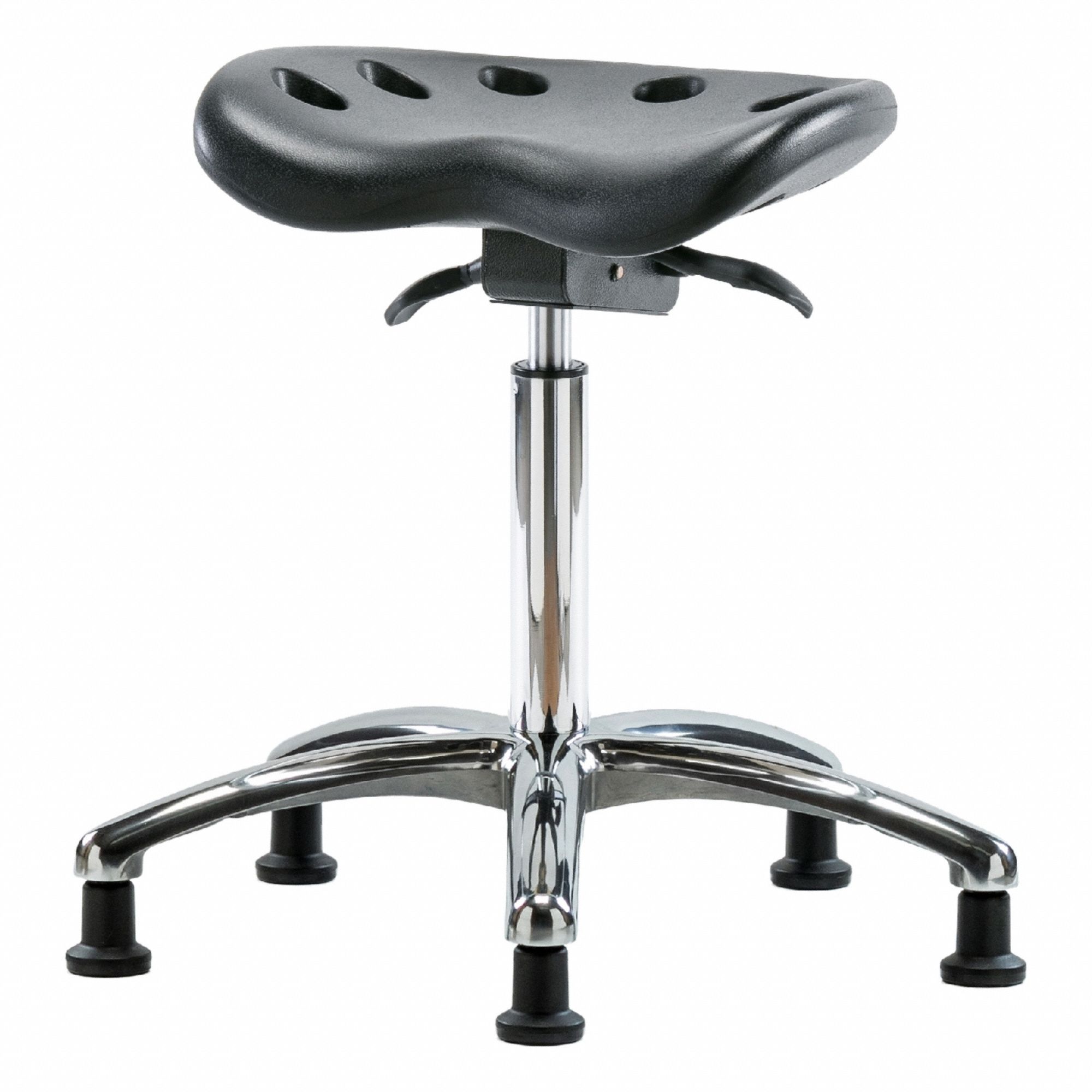 Tractor Stool: Polyurethane, Ht Range 20 in to 28 in, 17 in Seat Wd, 14 in Seat Dp, 5 Glides, Black