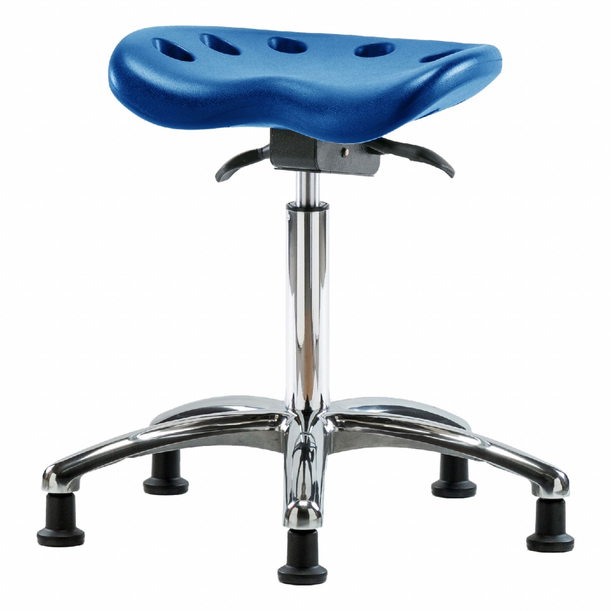 Tractor Stool: Polyurethane, Ht Range 20 in to 28 in, 17 in Seat Wd, 14 in Seat Dp, 5 Glides, Blue