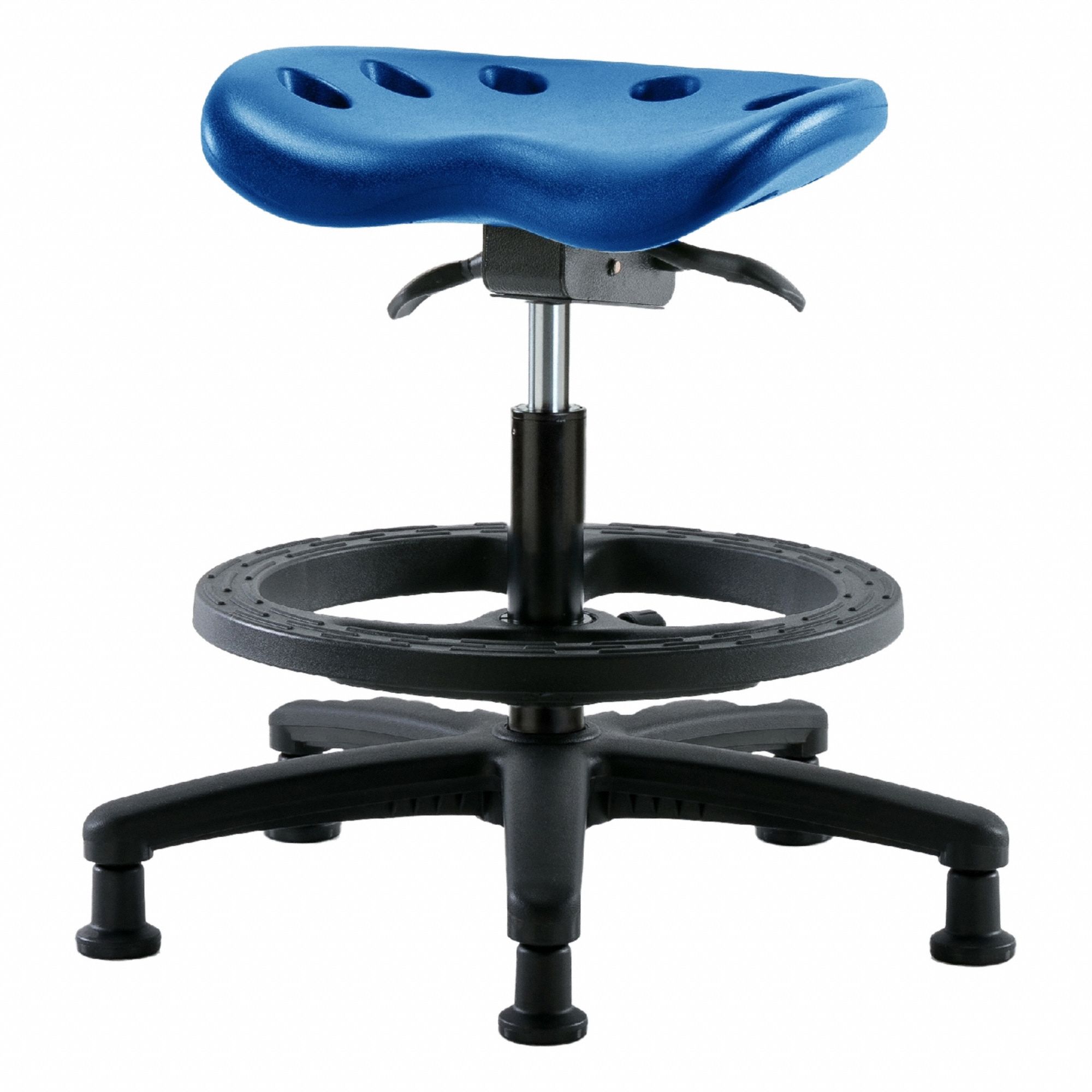 Tractor Stool: Polyurethane, Ht Range 19 in to 26 1/2 in, 17 in Seat Wd, 14 in Seat Dp, 5 Glides