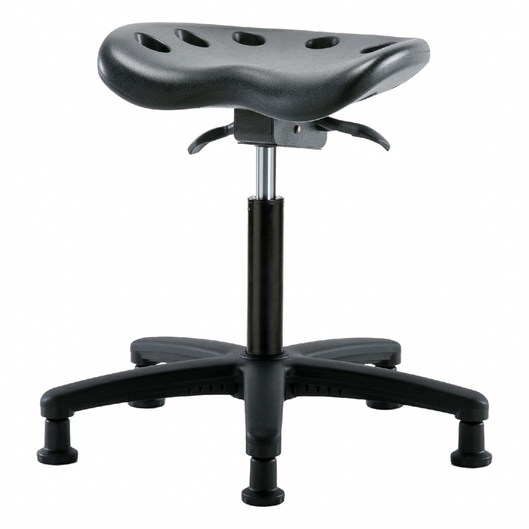 Tractor Stool: Polyurethane, Ht Range 19 in to 26 1/2 in, 17 in Seat Wd, 14 in Seat Dp, 5 Glides