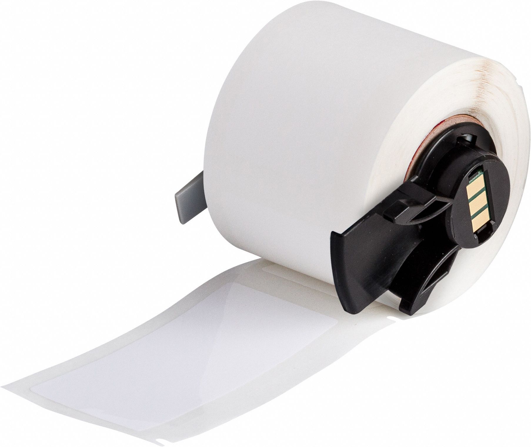 Pre-Cut Label Stock Roll: 1 1/4 in x 2 3/4 in, Acrylic, Aggressive Adhesive/Permanent Adhesive
