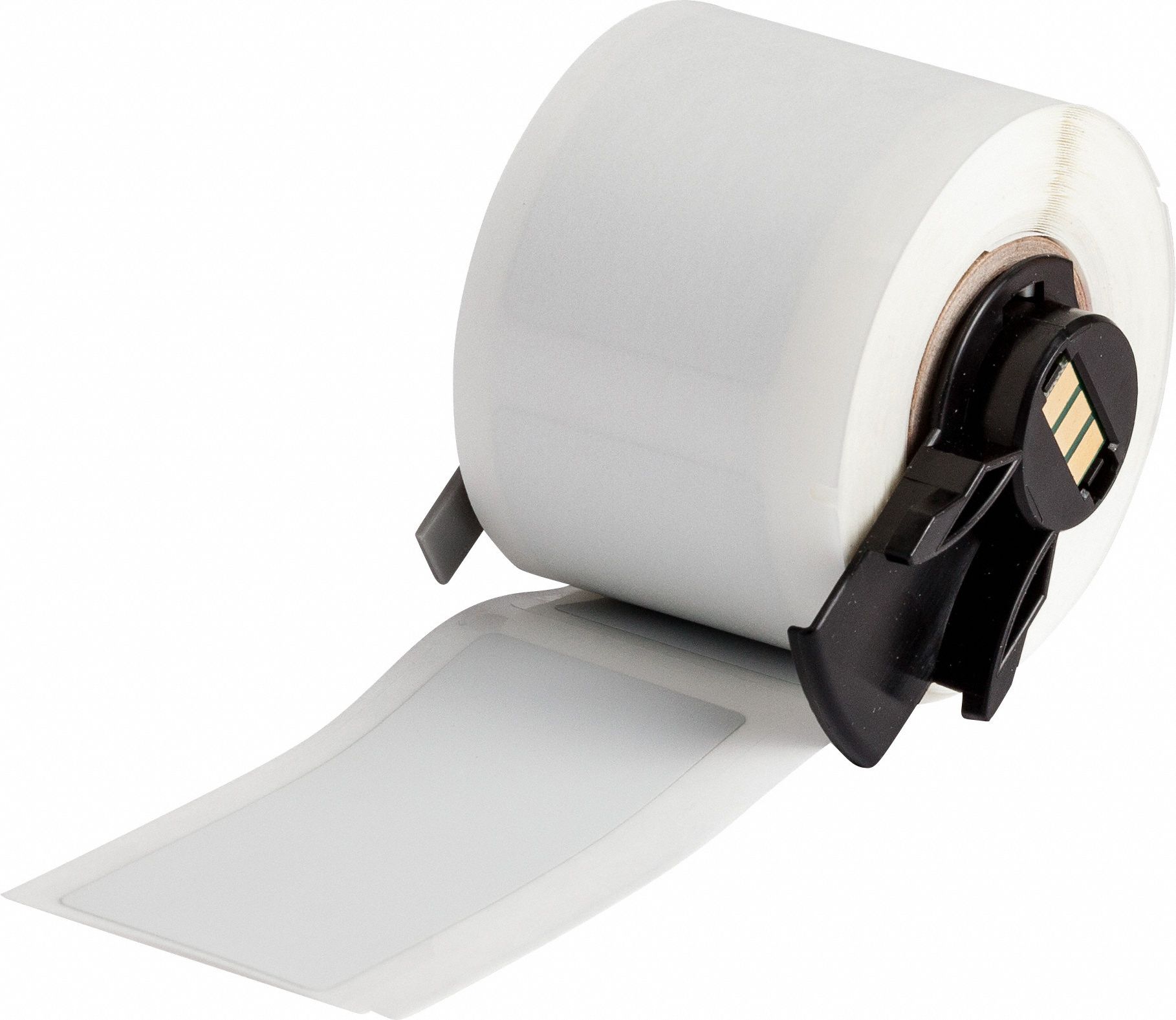 Pre-Cut Label Stock Roll: 1 1/4 in x 2 3/4 in, 2 3/4 in x 1 1/4 in, Polyester, Gray