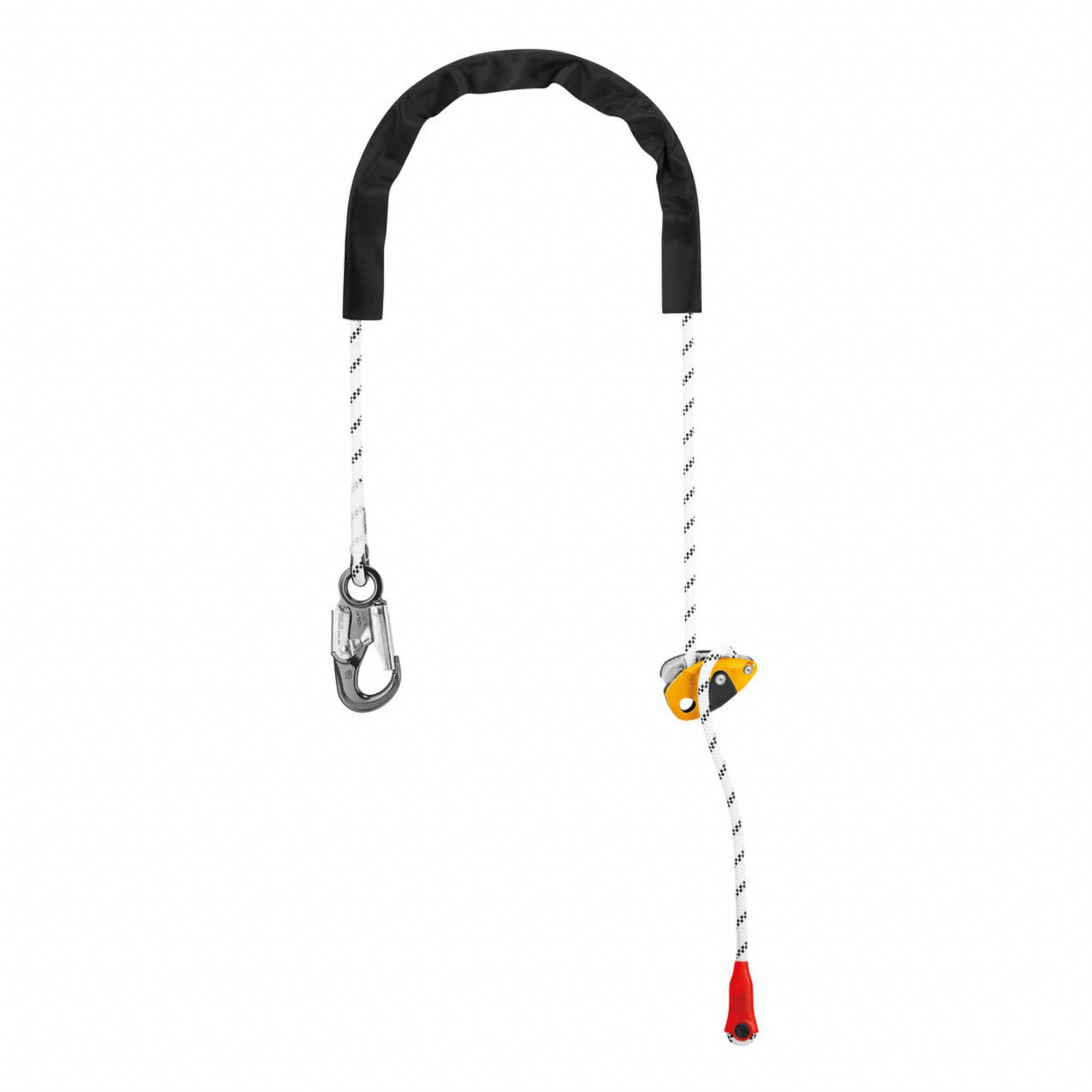 POSITIONING LANYARD, ADJUSTABLE, REBAR HOOK, WHITE/BLACK, 6 9/16 IN L, POLYESTER/ALUMINUM