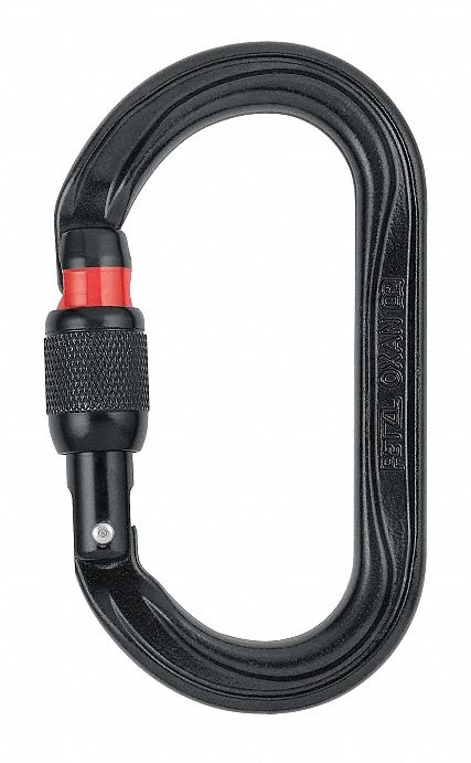 CARABINER, SCREW LOCK, 8-25 KN, 7KN OPEN GATE, BLACK, 22MM, ALUMINIUM