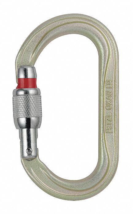 CARABINER, SCREW LOCK, 16-38 KN, 15KN OPEN GATE, GOLD, 22MM, STEEL