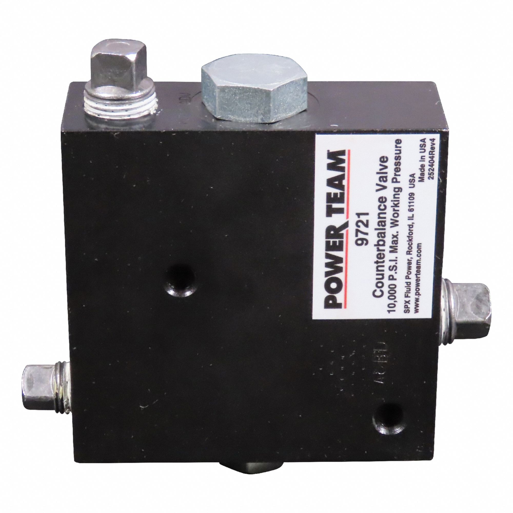 POWER TEAM Counterbalance Valve: Pressure, Pilot Port/Retract Port (MPN 9721). Key specifications — attr1018158: Pressure; attr1140435: Retract Port; attr1018117: POWER TEAM; attr1018137: Four-Way.