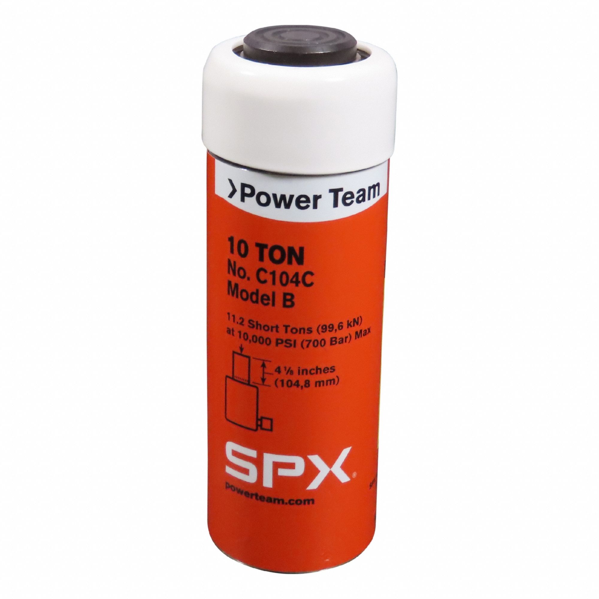 POWER TEAM Hydraulic Cylinder: Single Acting, 10 ton Nominal Capacity, 4 in Nominal Stroke Lg, Steel (MPN C104C). Key specifications — attr98927: POWER TEAM.