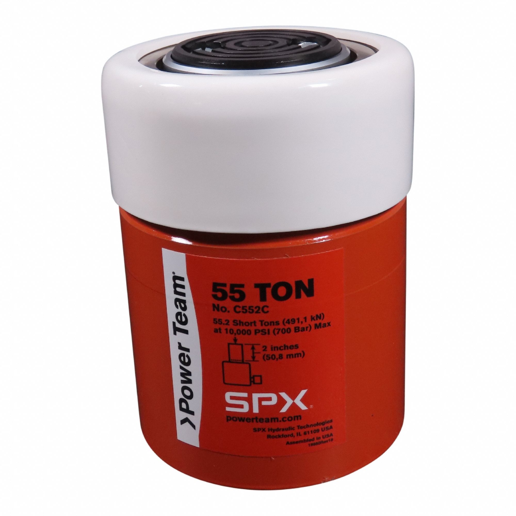 POWER TEAM Hydraulic Cylinder: Single Acting, 55 ton Nominal Capacity, 2 in Nominal Stroke Lg, Steel (MPN C552C). Key specifications — attr98927: POWER TEAM.