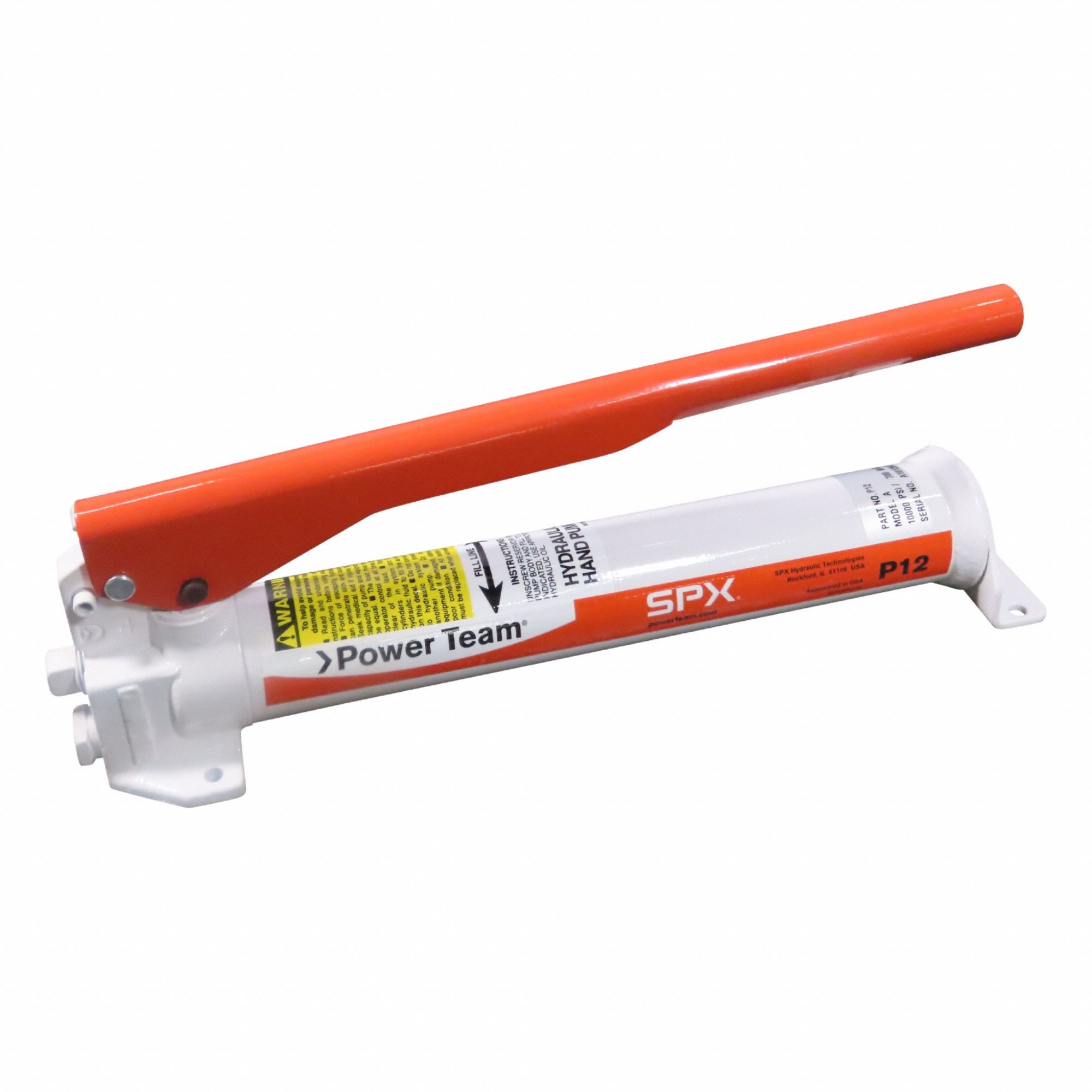 POWER TEAM Hydraulic Hand Pump: 1 Stages, Single Acting, 10,000 psi Max. Pressure 1st Stage (MPN P12). Key specifications — Brand: POWER TEAM; Cylinder Compatibility: Single Acting.