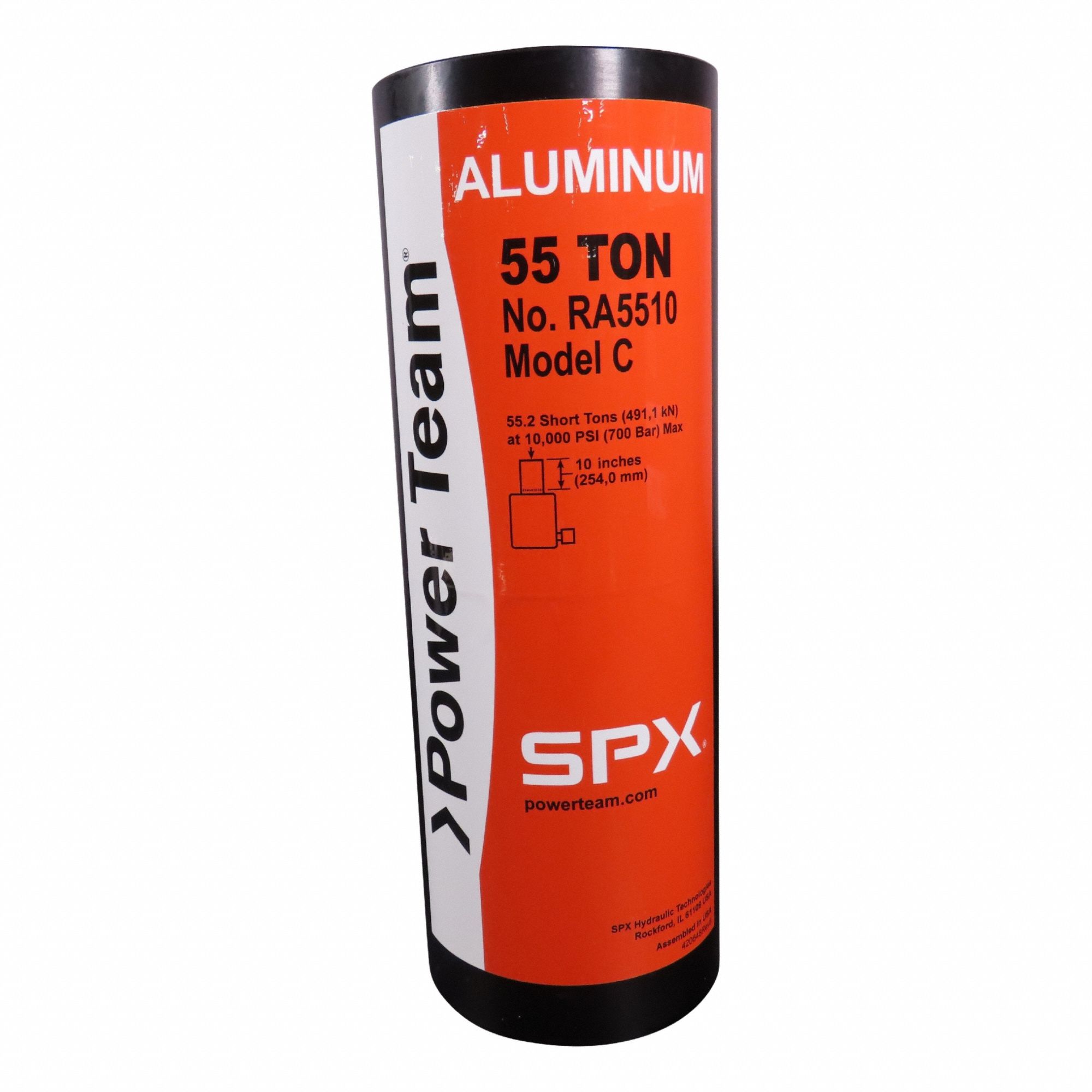 POWER TEAM Hydraulic Cylinder: Single Acting, 55 ton Nominal Capacity, 10 in Nominal Stroke Lg (MPN RA5510). Key specifications — attr98927: POWER TEAM.