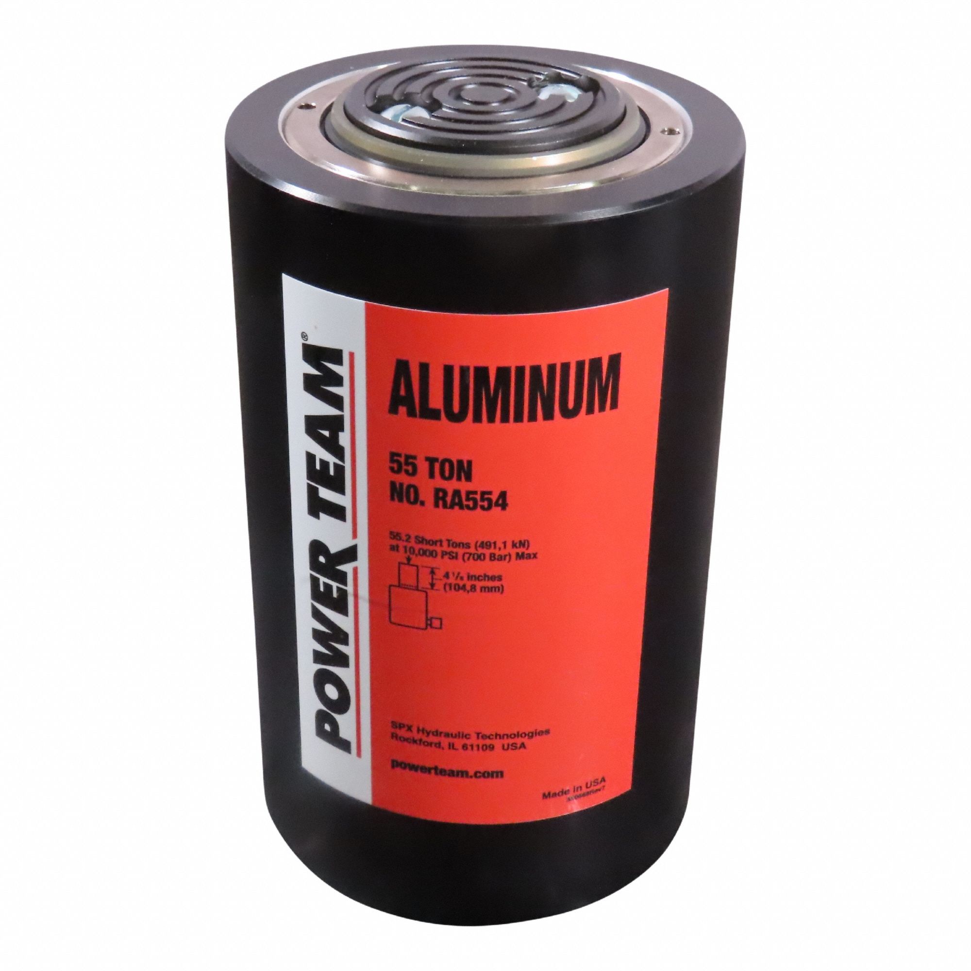 POWER TEAM Hydraulic Cylinder: Single Acting, 55 ton Nominal Capacity, 4 in Nominal Stroke Lg (MPN RA554). Key specifications — attr98927: POWER TEAM.