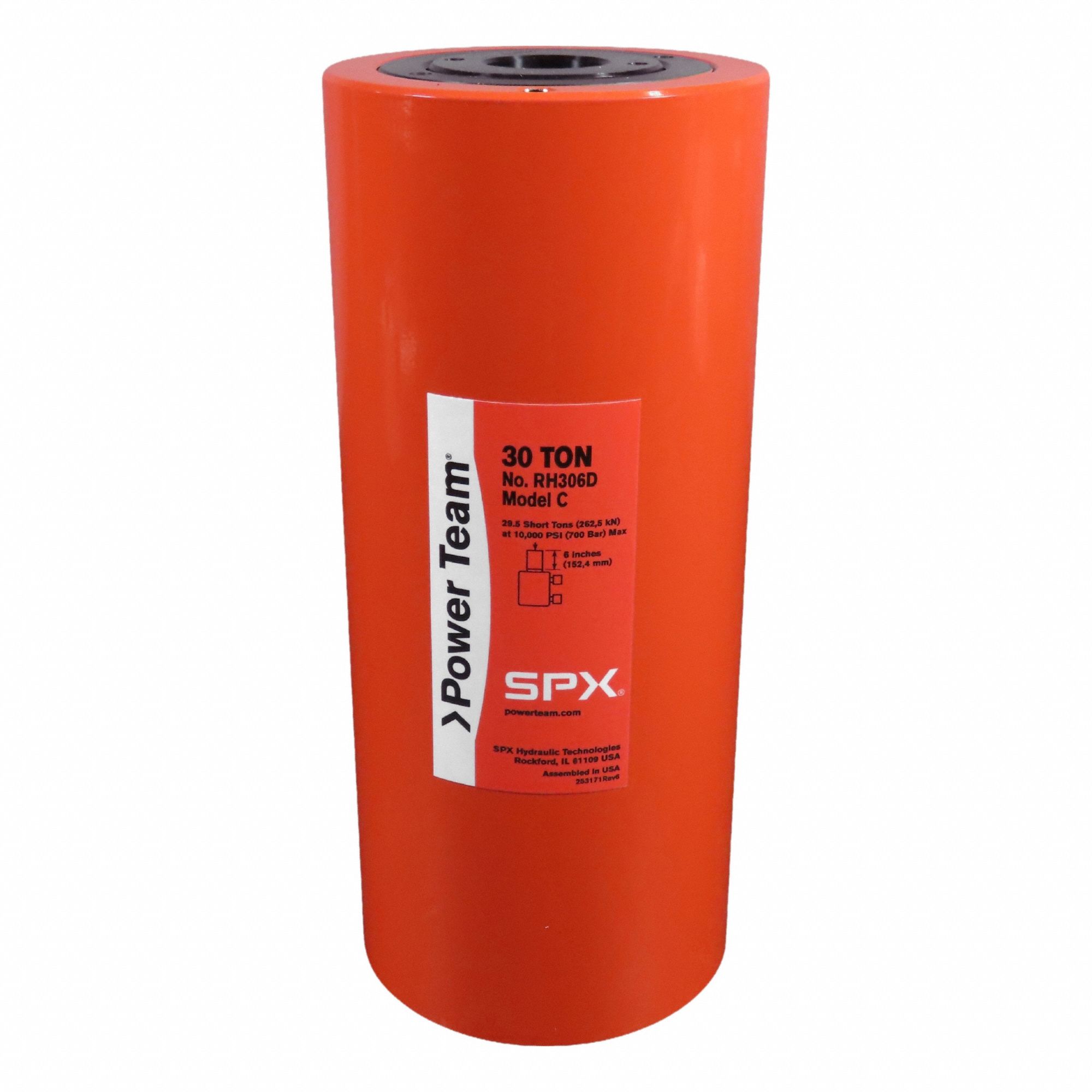 POWER TEAM Hollow Hydraulic Rams: 30 ton Nominal Capacity, 6 in Nominal Stroke Lg, 1.27 in, RH (MPN RH306D). Key specifications — attr1099385: 1.27 in.