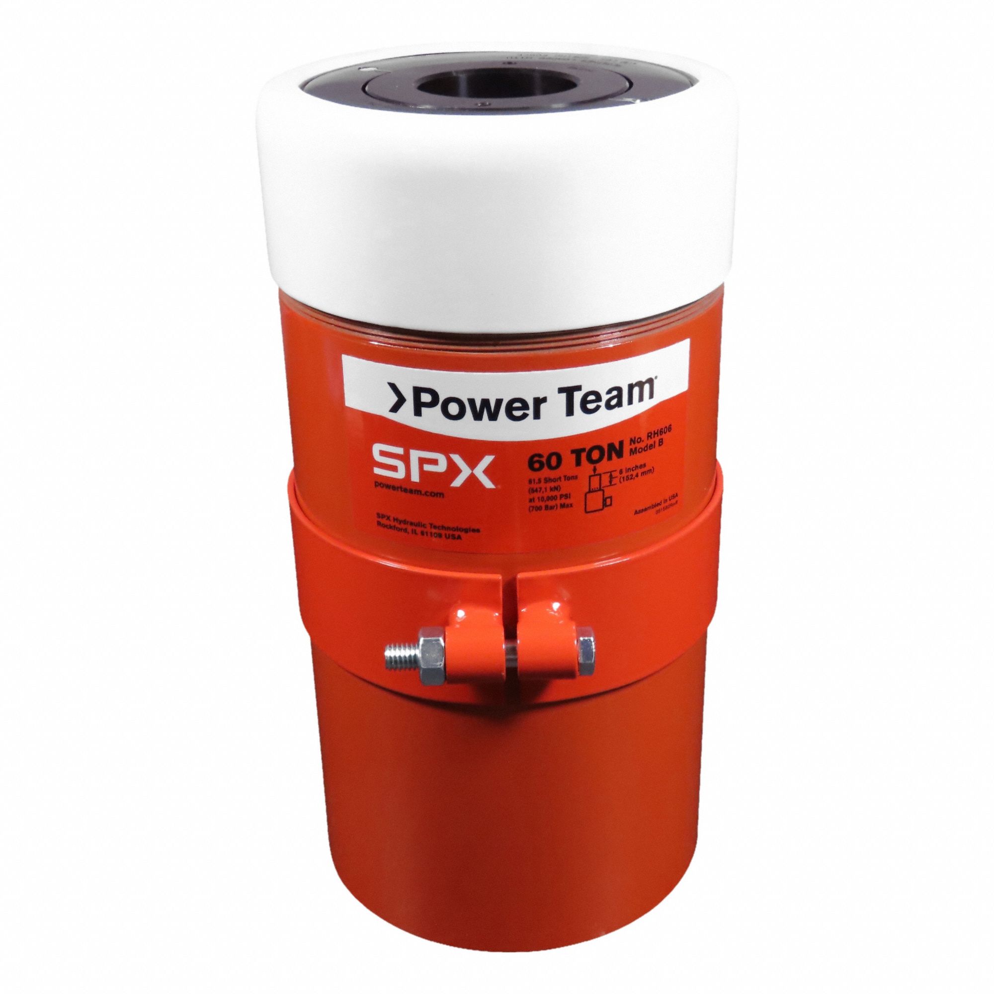 POWER TEAM Hollow Hydraulic Rams: 60 ton Nominal Capacity, 6 in Nominal Stroke Lg, 2.13 in, RH (MPN RH606). Key specifications — attr1099385: 2.13 in.