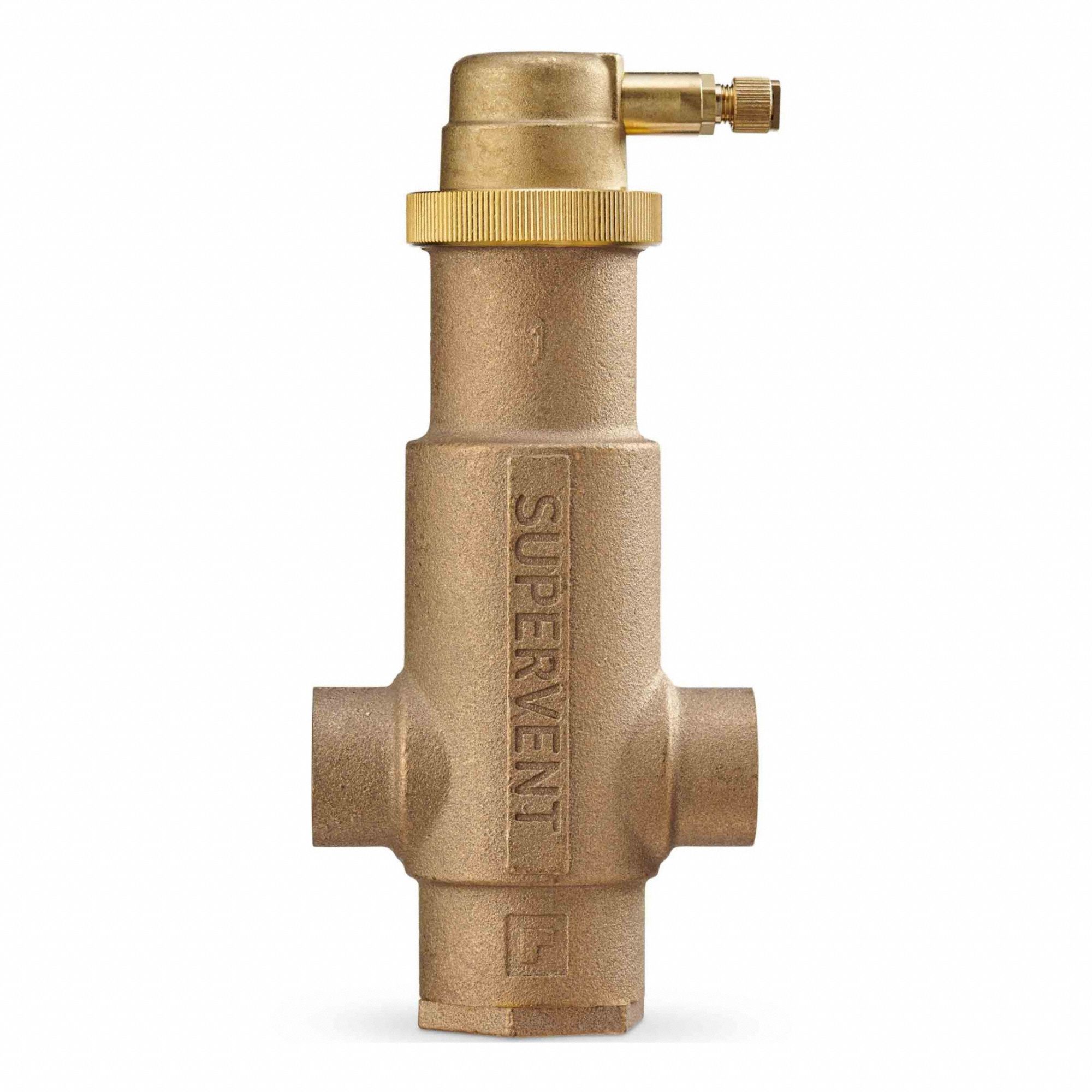 Air Eliminator: Bronze Body, For Water, 1/2 in Female Sweat, Vertical, 125 psi Max., 239°F Max.
