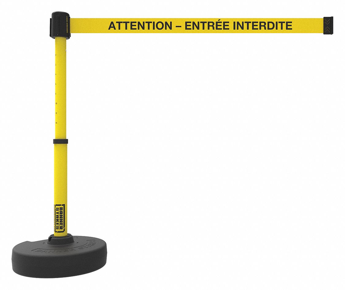 PORTABLE BARRIER, W/BANNER/SPIKE/PIN LOCK, YELLOW