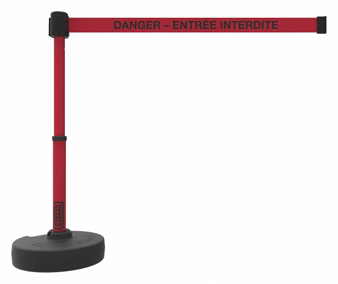 PORTABLE BARRIER, W/BANNER/SPIKE/PIN LOCK, RED