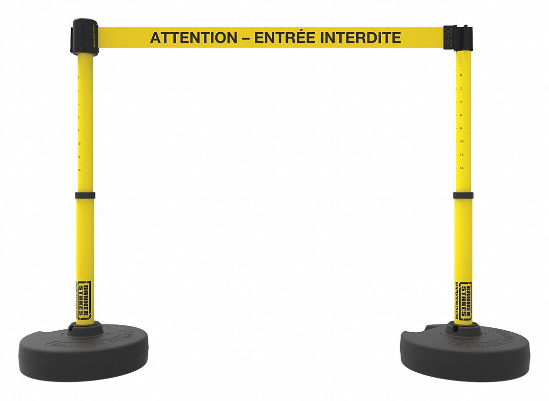 PORTABLE BARRIER SYSTEM, SPIKE/PIN LOCK/BANNER/ATTENTION, YELLOW