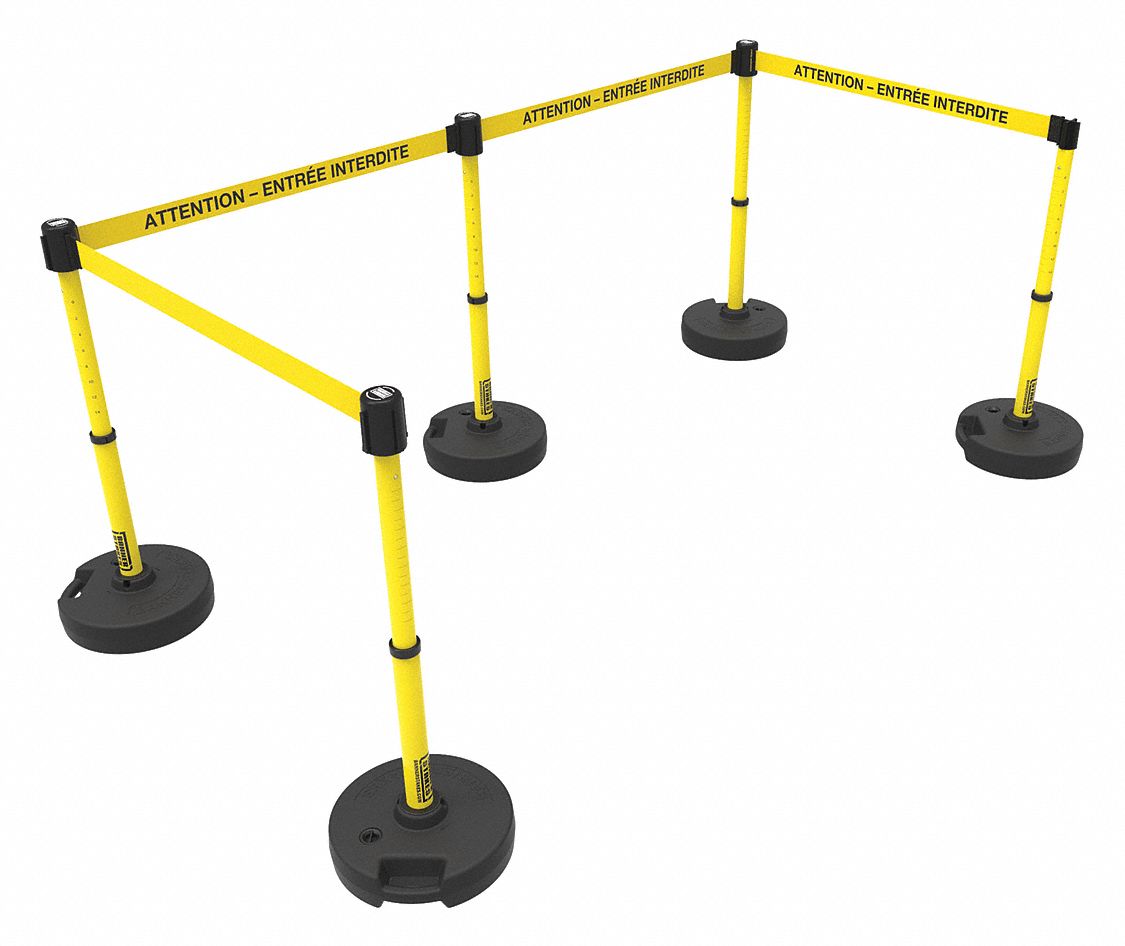 PORTABLE BARRIER SYSTEM, SPIKE/PIN LOCK/BANNER/DANGER, YELLOW