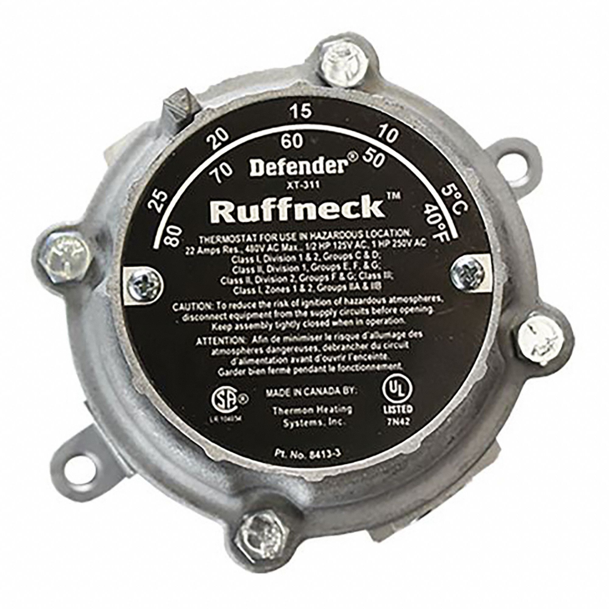 EXPLOSION-PROOF THERMOSTAT, 480V AC, 6 IN W, 6 IN H, 6 IN D, EXPOSED DIAL, SINGLE PHASE