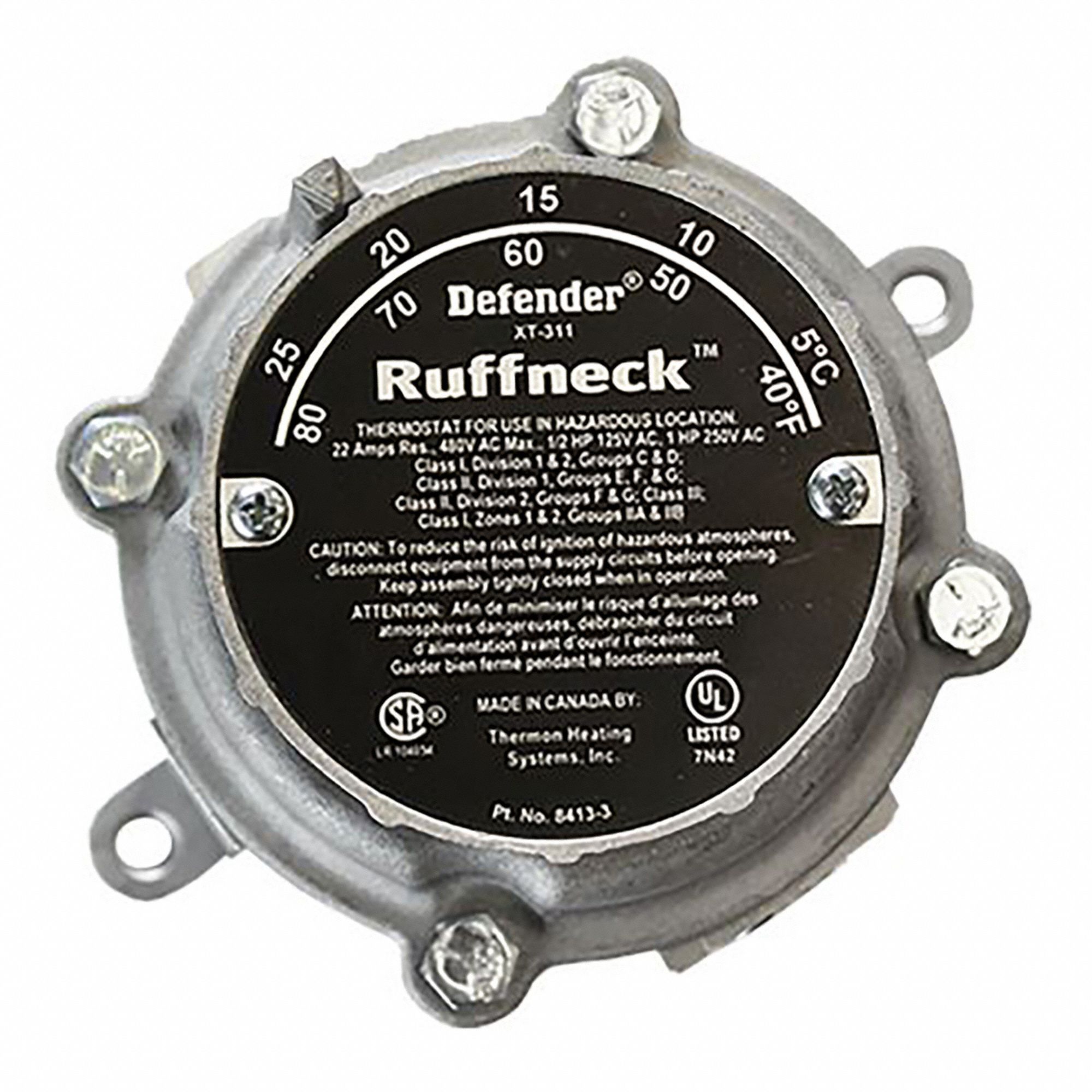 EXPLOSION-PROOF THERMOSTAT, 480V AC, 6 IN W, 6 IN H, 6 IN D, EXPOSED DIAL, SINGLE PHASE