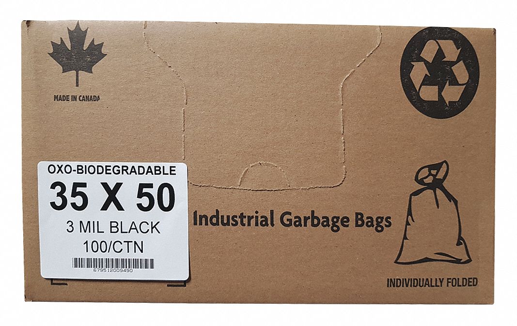 GARBAGE BAGS, ECO-FRIENDLY, BLACK, 35 IN X 50 IN, 3 MIL, 50/CASE