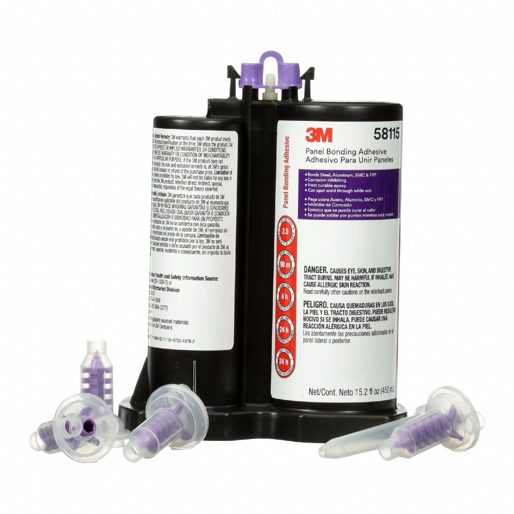 Panel Bonding Adhesive: Epoxy, Black, Aluminum/Fiberglass/Metal, 90 min Working Time