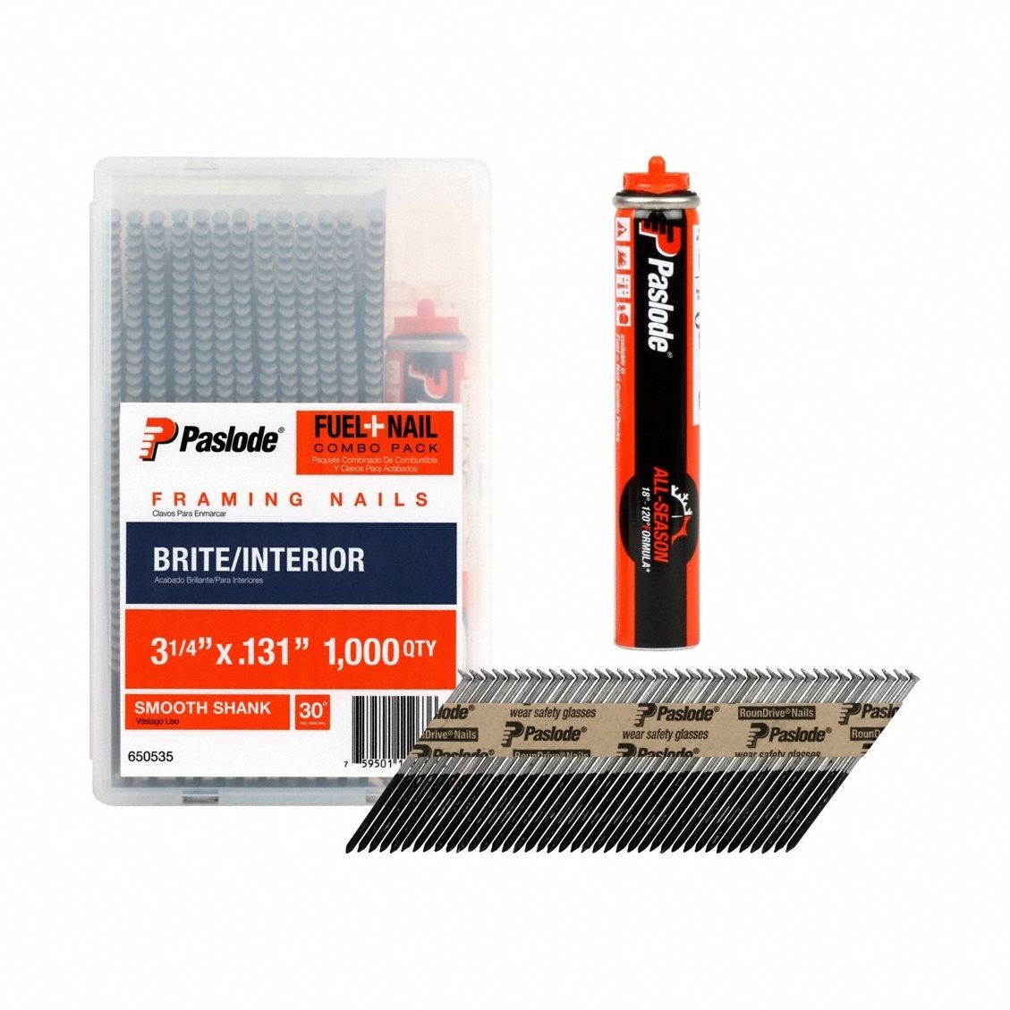 Framing Nails, 3 1/4" L, Plain, PK1000: Framing Nails, Offset Round, Smooth, Steel, 1, 000 PK