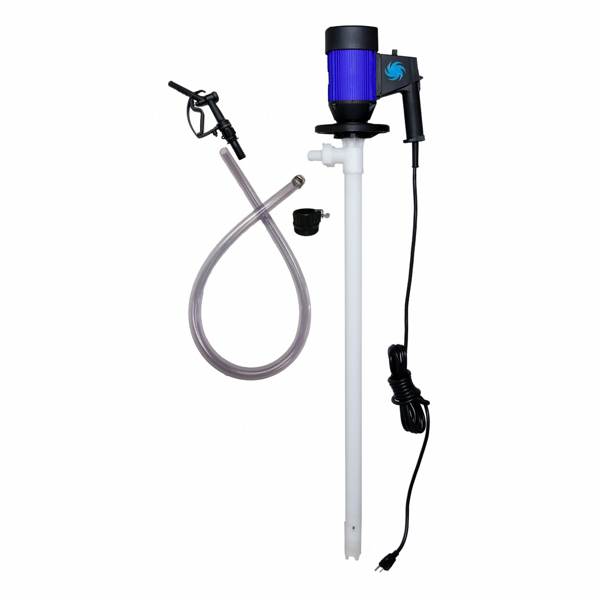ACTION PUMP Electric Drum Pump: Pump with Hose & Nozzle, 1 hp HP, 115 V AC, 20 gpm, Polypropylene (MPN PPELECHKIT). Key specifications — Brand: ACTION PUMP; Suction Tube Material: PP.