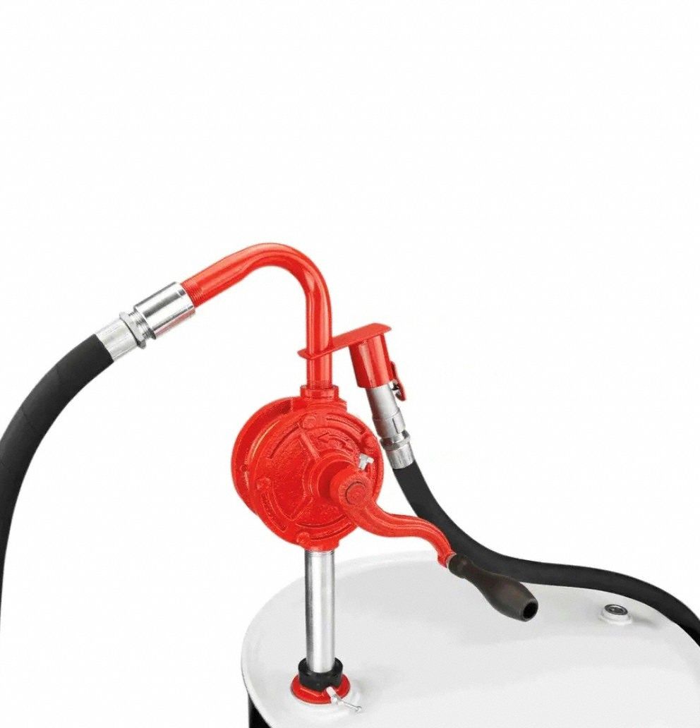 ACTION PUMP Hand Pump: Rotary Action, Pump with Spout, Cast Iron Housing, 9.8 oz per stroke, Vane (MPN ZE961). Key specifications — Brand: ACTION PUMP; Housing Material: Cast Iron; Maximum Flow Rate: 9.8 oz per stroke; Suction Tube Material: Steel; Seal Material: Viton.